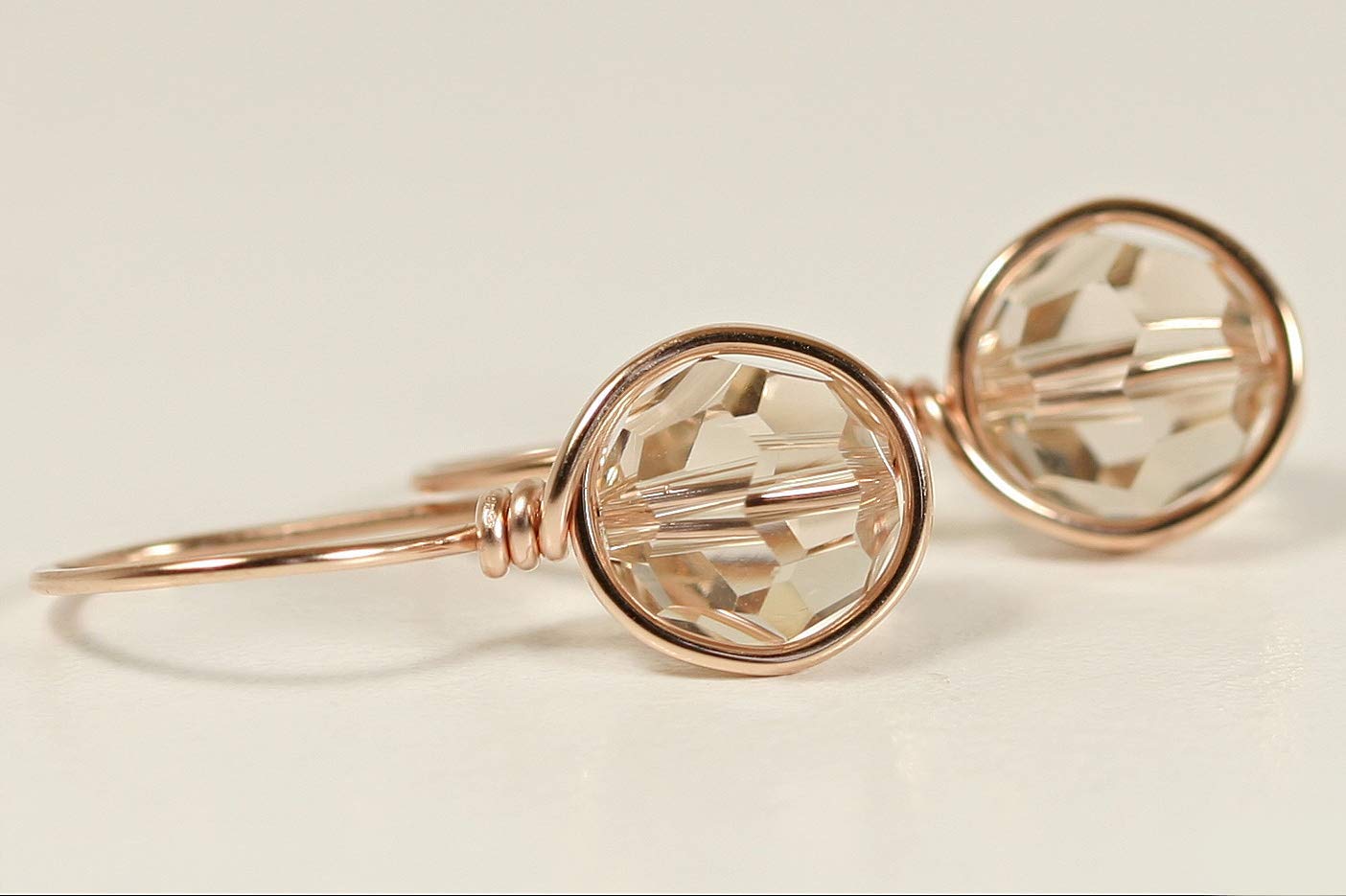 Rose Gold Earrings with Silk Crystals - Handmade Jewelry for Party & Wedding