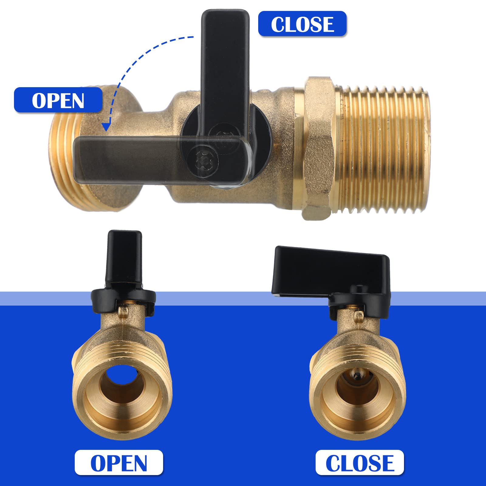 Kingdder 275-330 Gallon IBC Tote Fitting Adapter - 2 Inch Cam Lock to 3/4 Inch Brass Hose Faucet with Ball Valve - Heavy Duty Garden Hose Connector for Water Transfer, Agriculture & Industrial Use