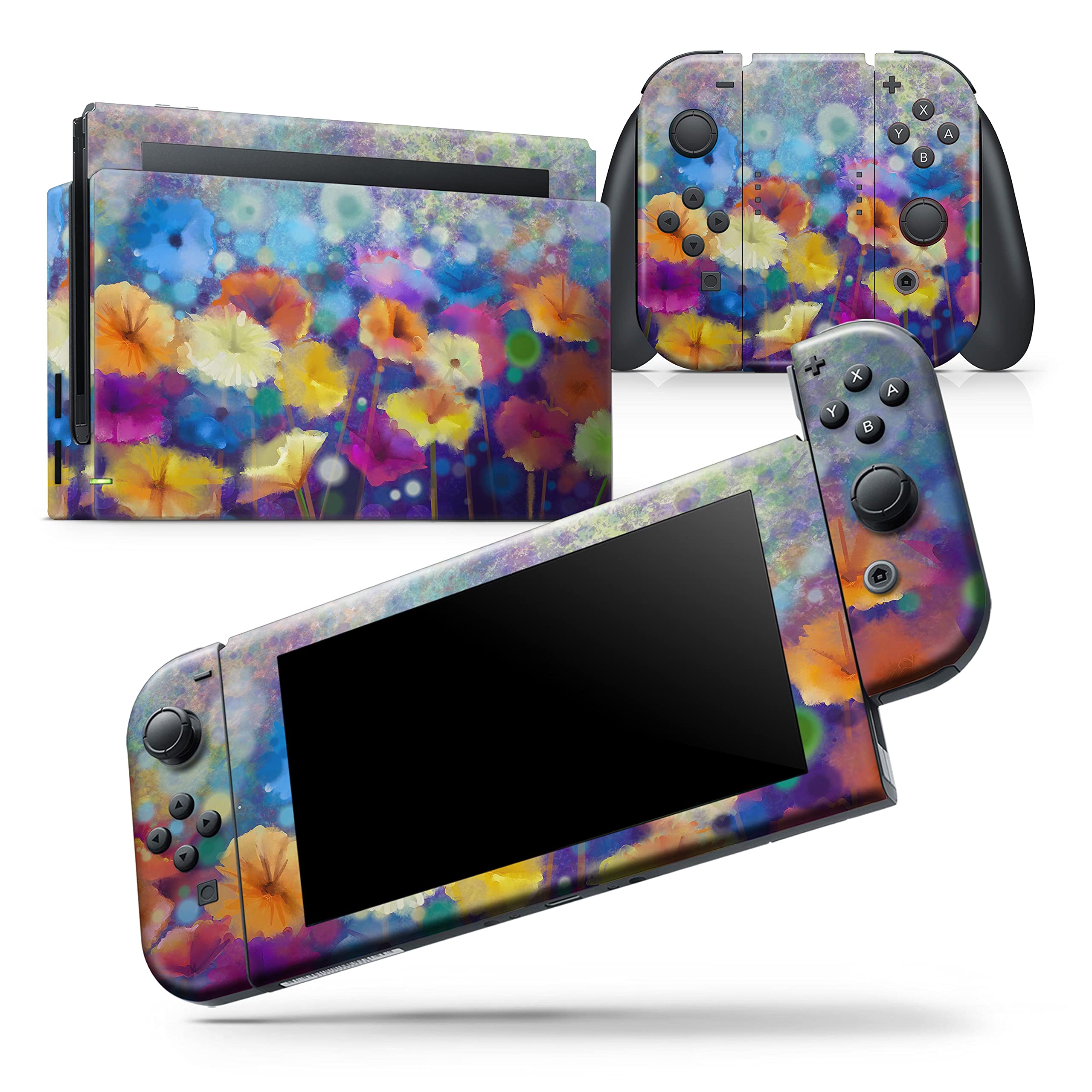 Nintendo Switch Dock Skin Decal - Scratch-Resistant Removable Vinyl Wrap Cover with Abstract Flower Meadow Design | Protective Cover for Gaming Setup & Home Decor
