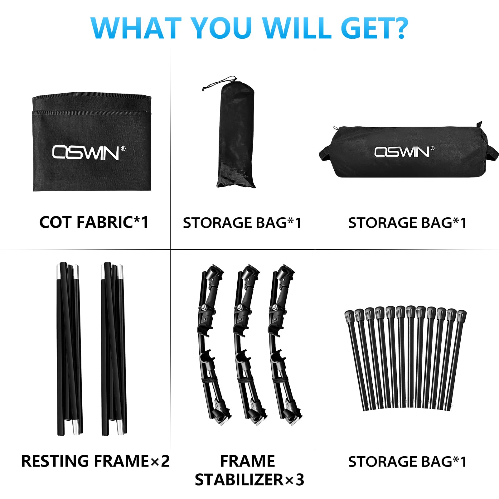 OSWIN Adult Backcountry Camping Cot with Leg Extension - Ultralight Folding Portable Bed for Outdoor, Hiking, RV & Beach - Supports 330lbs - Perfect for Camping, Backpacking & Travel (Black)