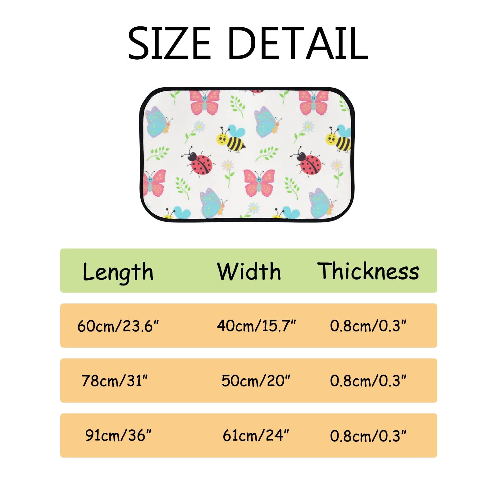 Soft Foam Non-Slip Washable Area Rugs - Cute Butterfly, Bee & Ladybug Design for Kitchen, Bathroom - Indoor/Outdoor Home Decor (23.6x15.7 Inches) - Perfect for Kids' Rooms, Nursery, Dorm & Pet-Friendly Spaces