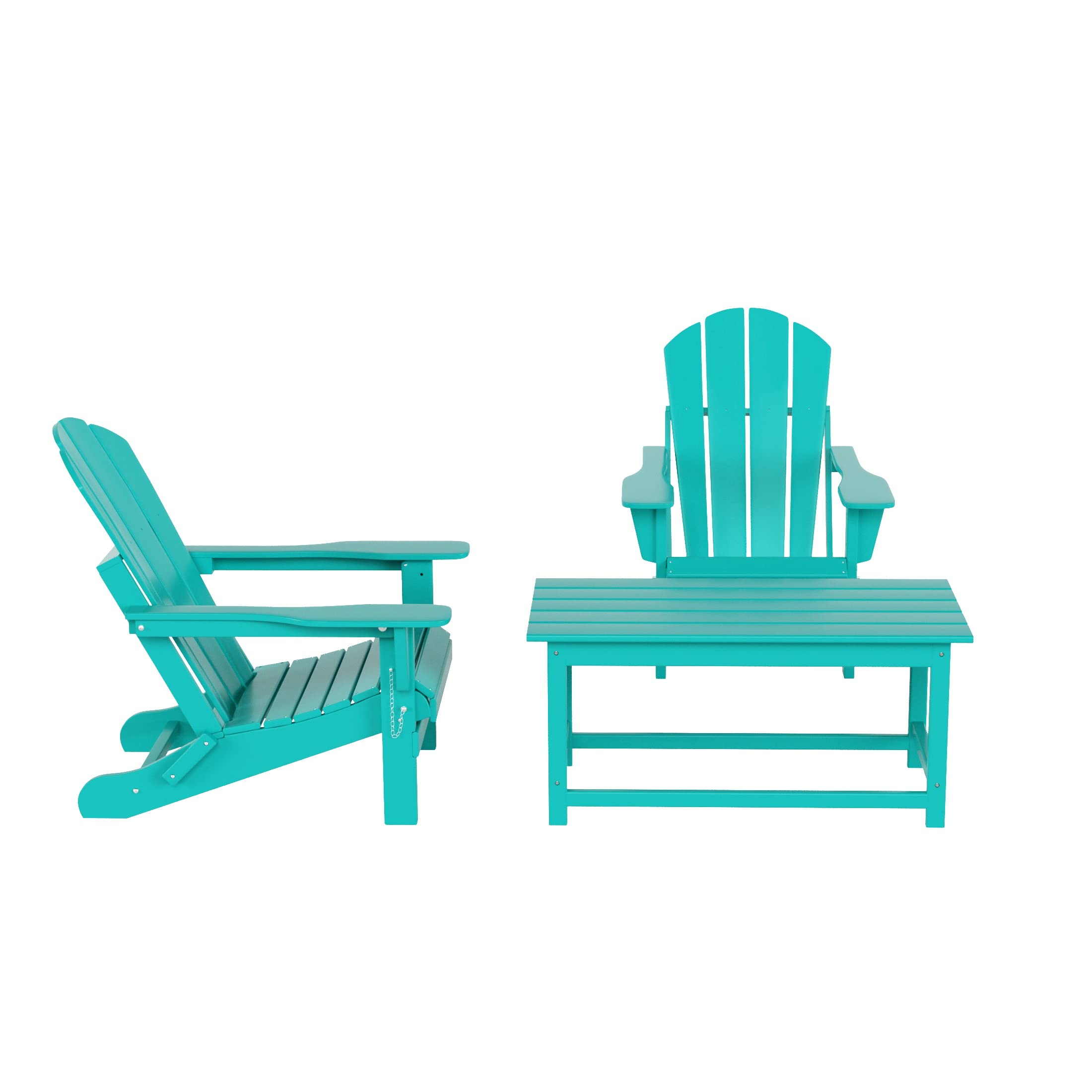 WestinTrends Malibu 3-Piece Outdoor Patio Furniture Set - All-Weather Plastic Adirondack Chairs (Set of 2) with Coffee Table for Porch, Lawn & Backyard - Turquoise - Perfect for Relaxing, Entertaining & Outdoor Dining