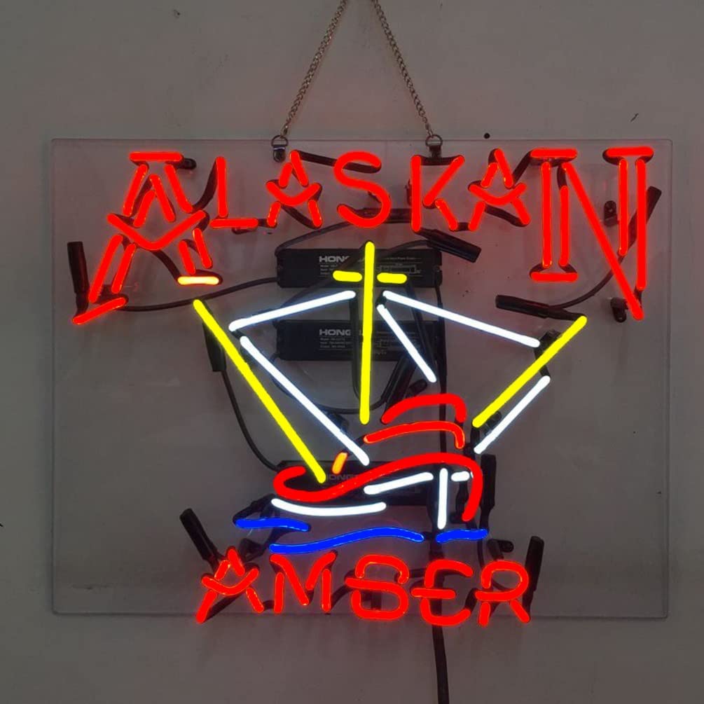 Handmade Vintage Alaskan Amber Neon Sign - 19x15 Inch Custom Neon Light for Home Bar, Man Cave, Pub, Restaurant & Store Wall Décor | Perfect for Retro Themed Parties, Game Rooms & Nightlife Ambiance