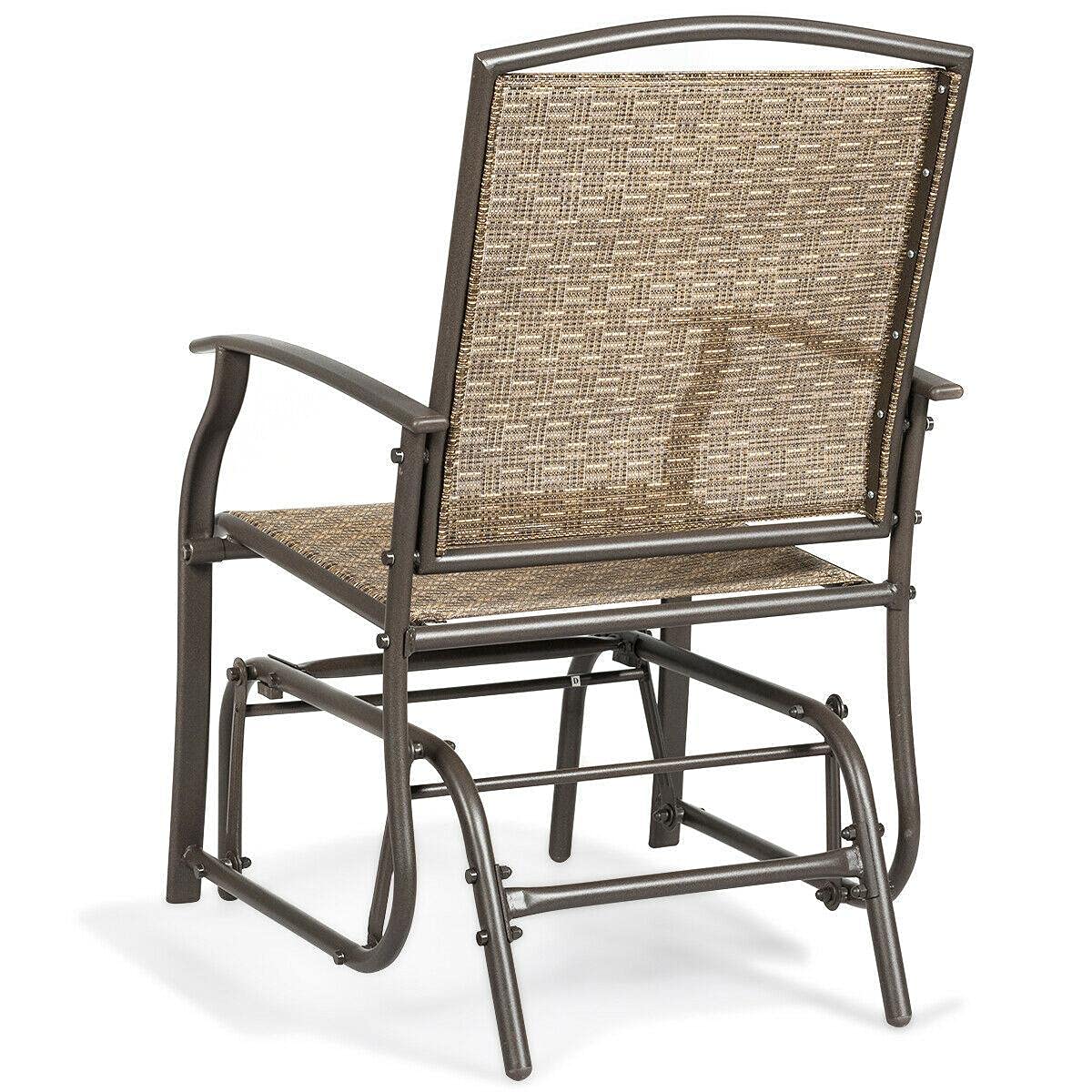Single Glider Rocking Chair - Patio Swing with Steel Frame, Outdoor Garden Seating, Brown Mikalo Design | Perfect for Backyard Relaxation, Porch Lounging & Camping Comfort