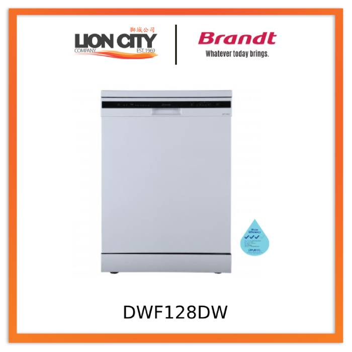 Brandt DWF128DW Freestanding Dishwasher - White | Energy Efficient, Quiet Operation | Perfect for Small Kitchens & Apartments