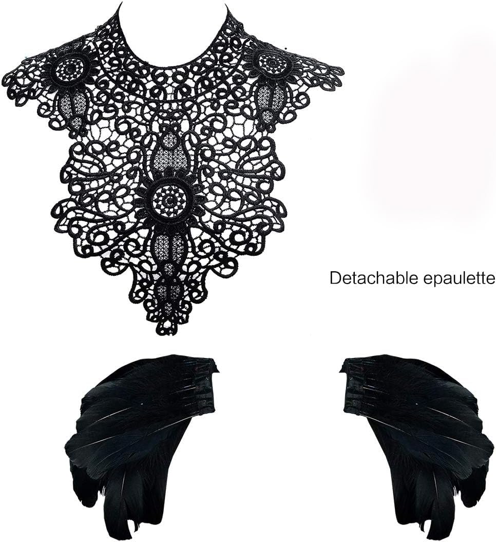 Feathered Shoulder Pads with Wings - Gothic Witch Harness Costume for Women | Halloween, Cosplay, Masquerade & Carnival Outfit | Raven Witch Costume Accessory for Parties & Photo Shoots