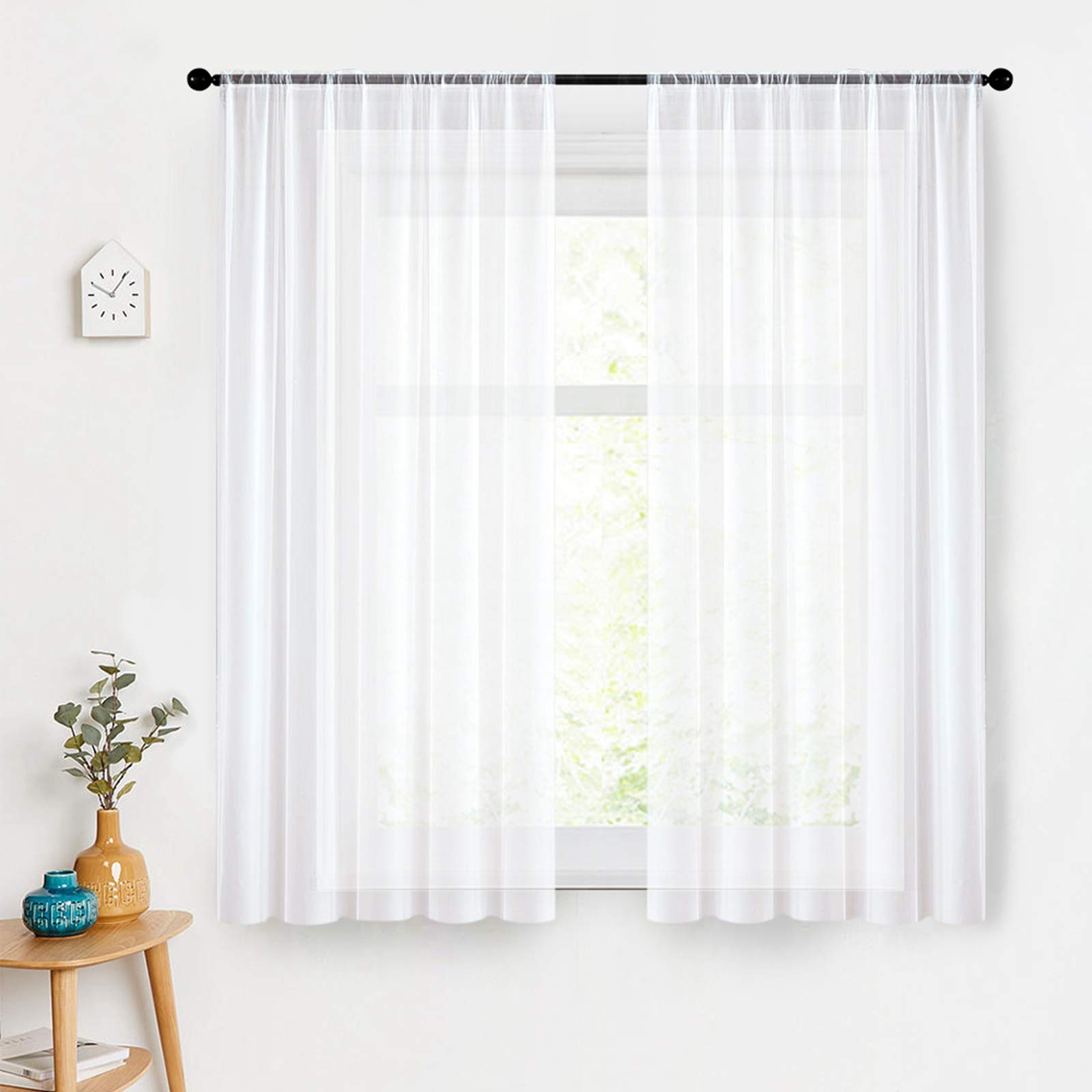 MRTREES White Sheer Curtains 63 Inches Long - Light Filtering Voile Window Drapes with Rod Pocket, Set of 2 Panels for Living Room & Bedroom - Perfect for Privacy & Soft Natural Light