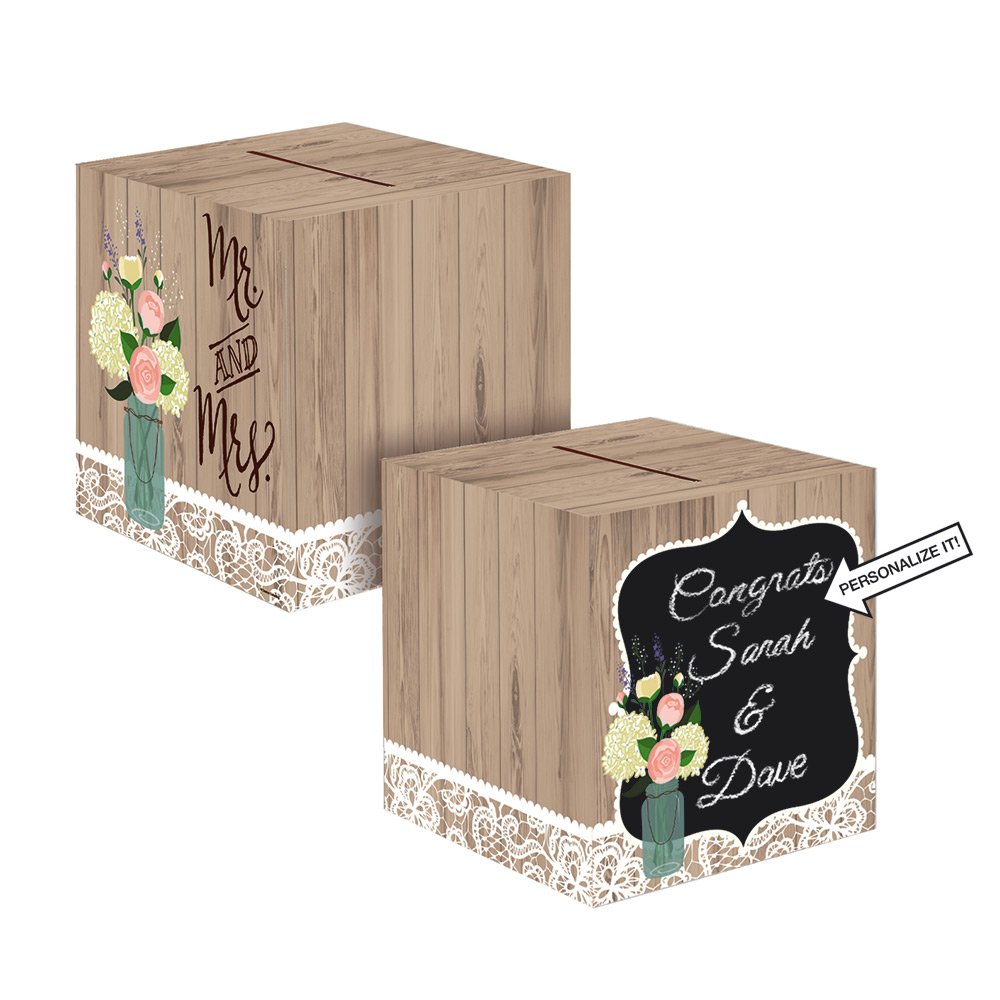 Creative Converting 088706 Rustic Wedding Card Holder Box - Elegant Paper Gift Box for Greeting Cards, Money, Invitations - Perfect for Wedding, Bridal Shower, Anniversary & Special Events
