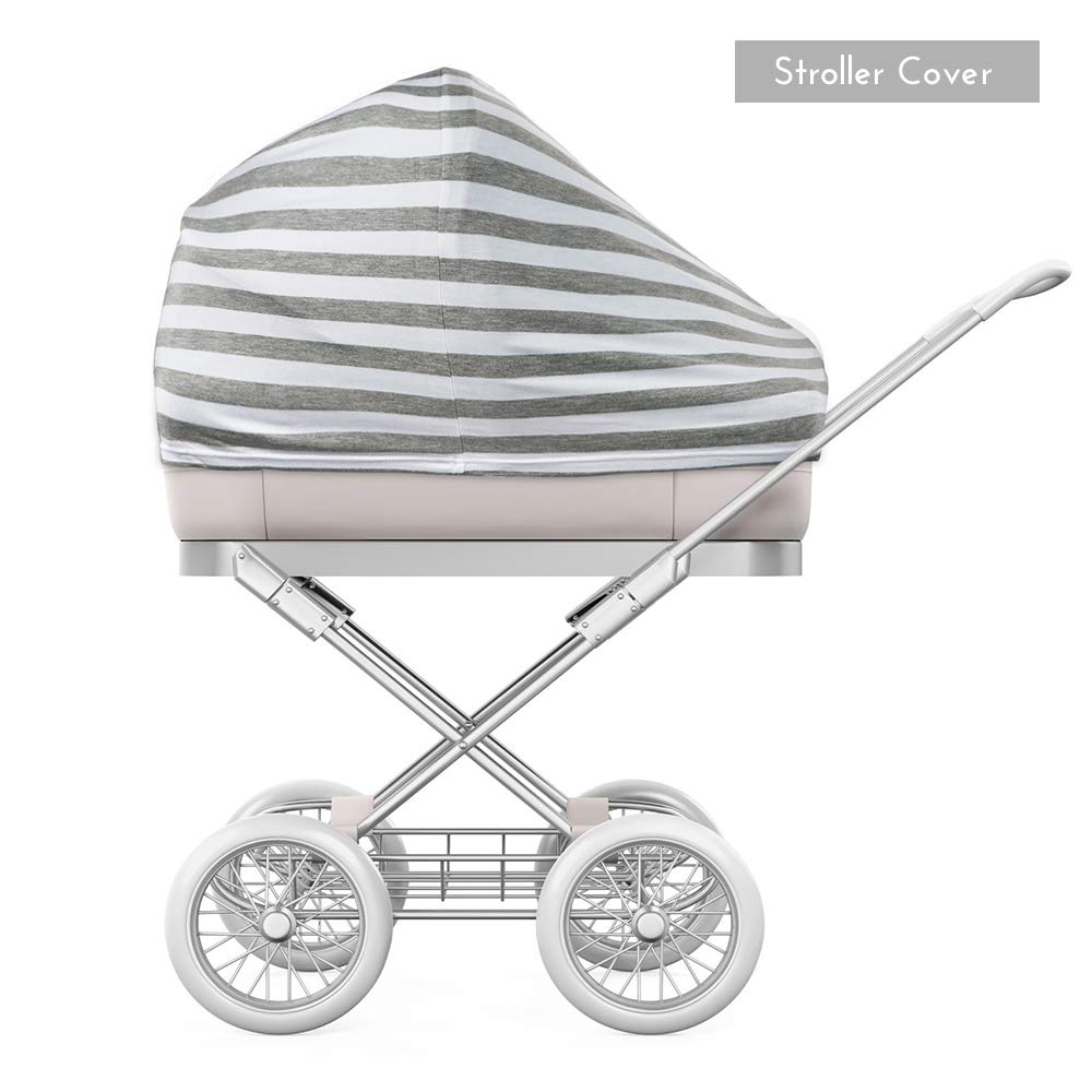 Yoofoss Nursing Cover & Baby Car Seat Canopy - Stretchy Breastfeeding Scarf, Infant Stroller Cover for Boys & Girls (Grey Stripe) | Perfect for Nursing, Shopping & Outdoor Activities