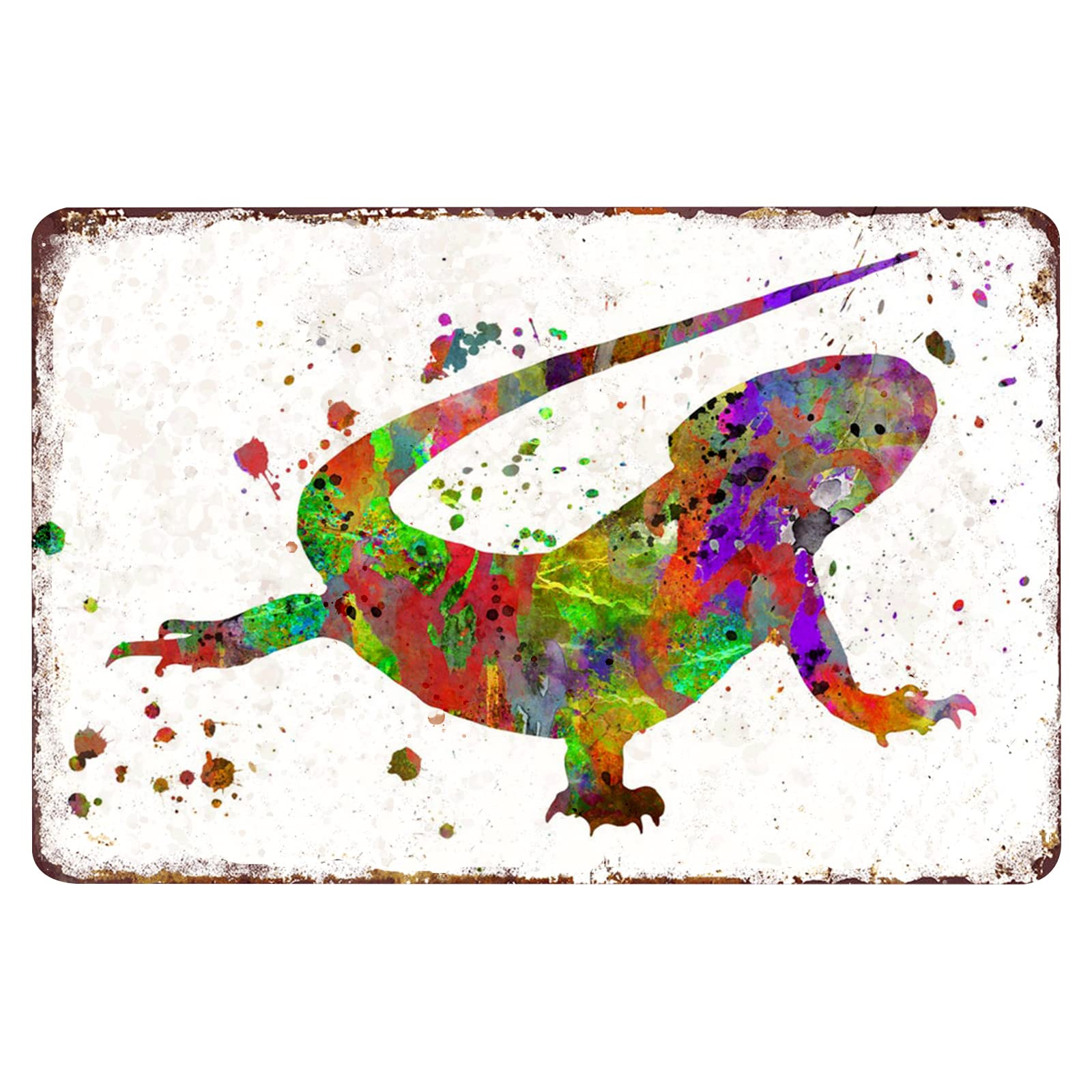 Bearded Dragon Watercolor Art Print - Metal Wall Decor for Living Room, 12x16 Inches - Unique Reptile Lizard Tin Sign for Home & Office Decoration | Perfect Gift for Pet Lovers & Nature Enthusiasts