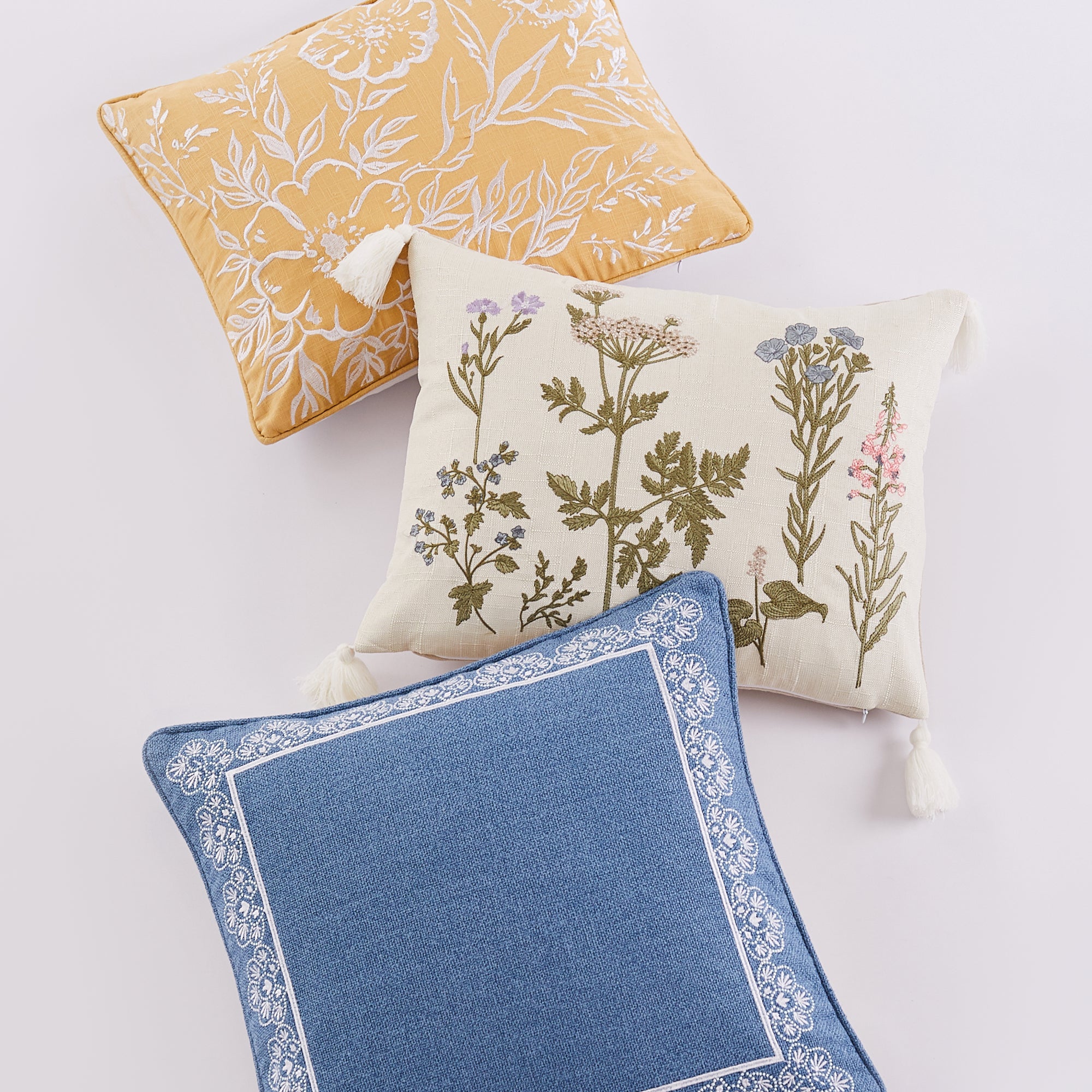 Apolonia Ochre Embroidered Throw Pillow Cover - Bohemian Home Decor for Sofa, Bed, Couch & Living Room