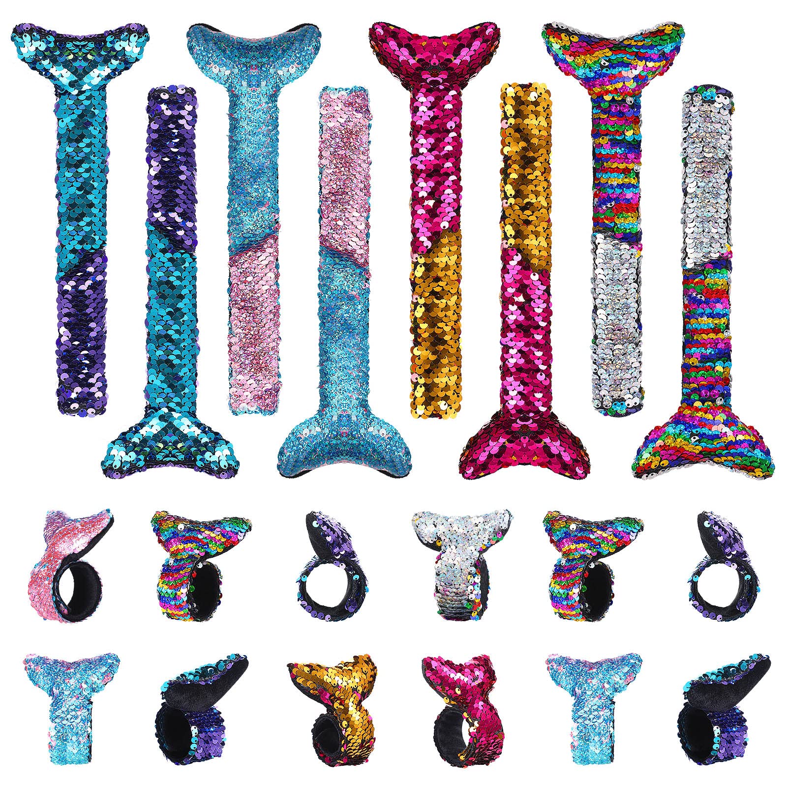 12-Piece Glitter Slap Bracelet Set - Mermaid & Reversible Sequins Bracelets for Kids (2 Colors) - Perfect for Birthday Parties, Princess Themes & Party Favors - Fun Wristbands for Girls' Gifts & Dress-Up Play