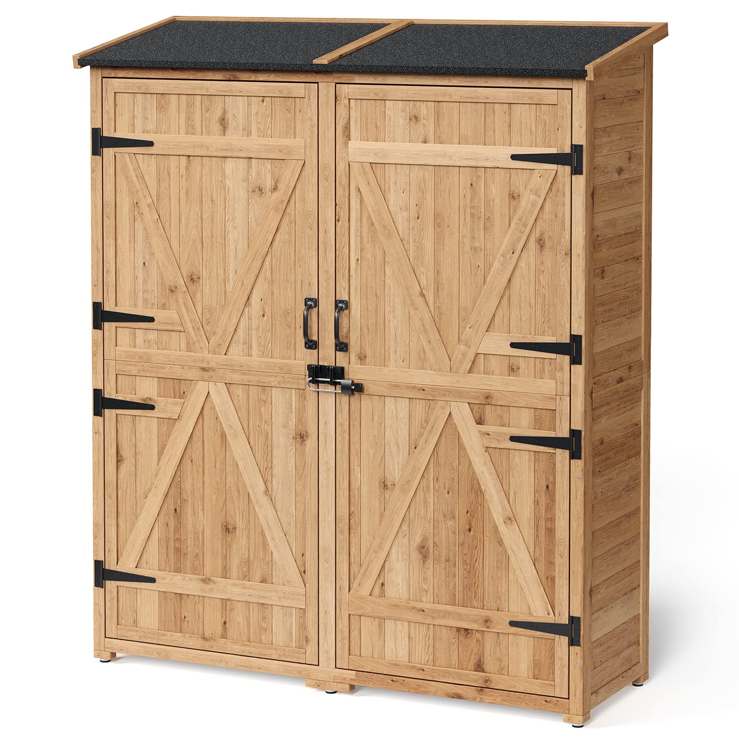 **Gizoon Waterproof Outdoor Storage Cabinet - Double Lockable Doors, 2 Removable Shelves, Large Wooden Garden Shed for Patio, Backyard & Lawn | Perfect for Storing Tools, Cushions & Outdoor Gear**