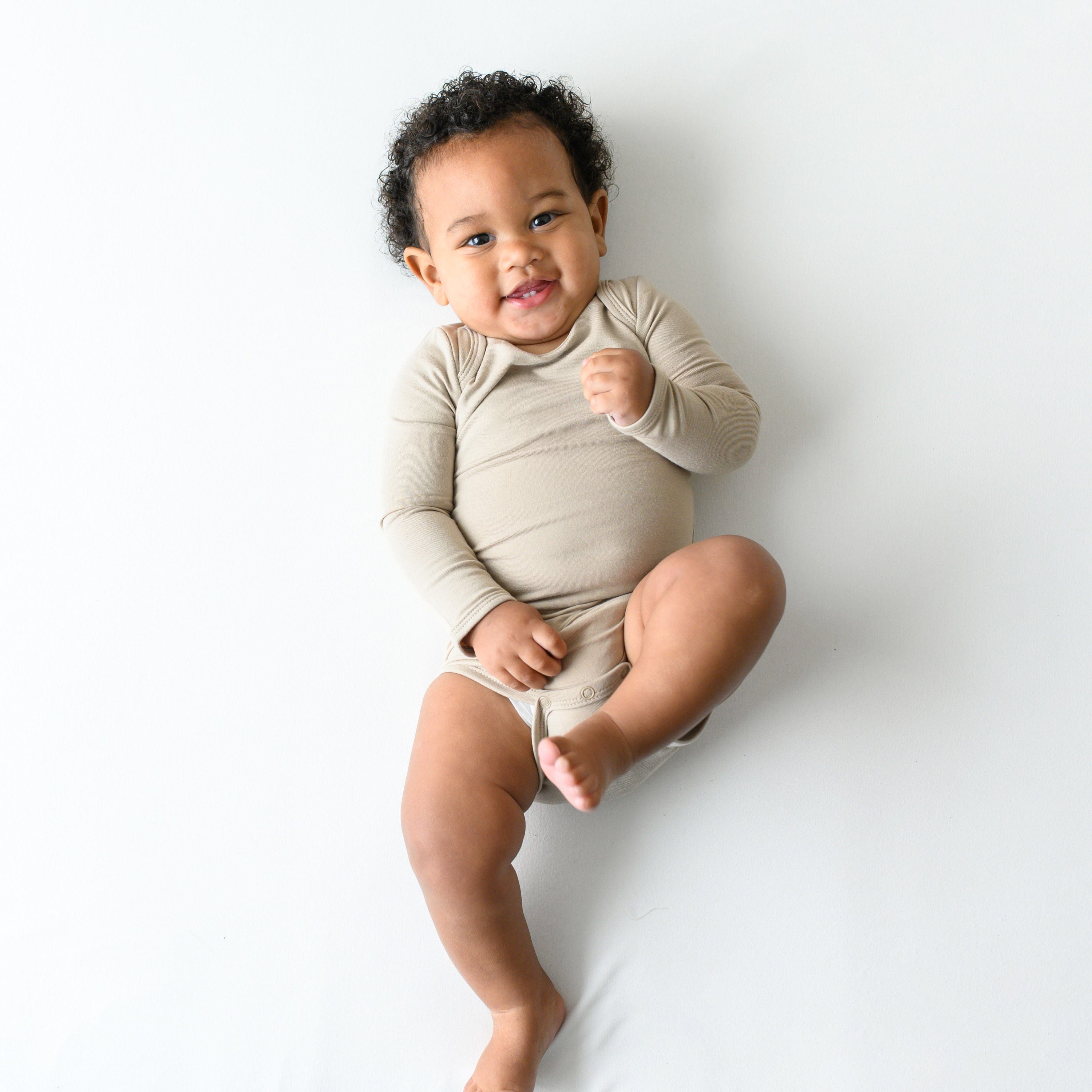Women's Long Sleeve Bodysuit in Almond - Stretchy Comfort Fit for Layering, Nursing & Everyday Wear