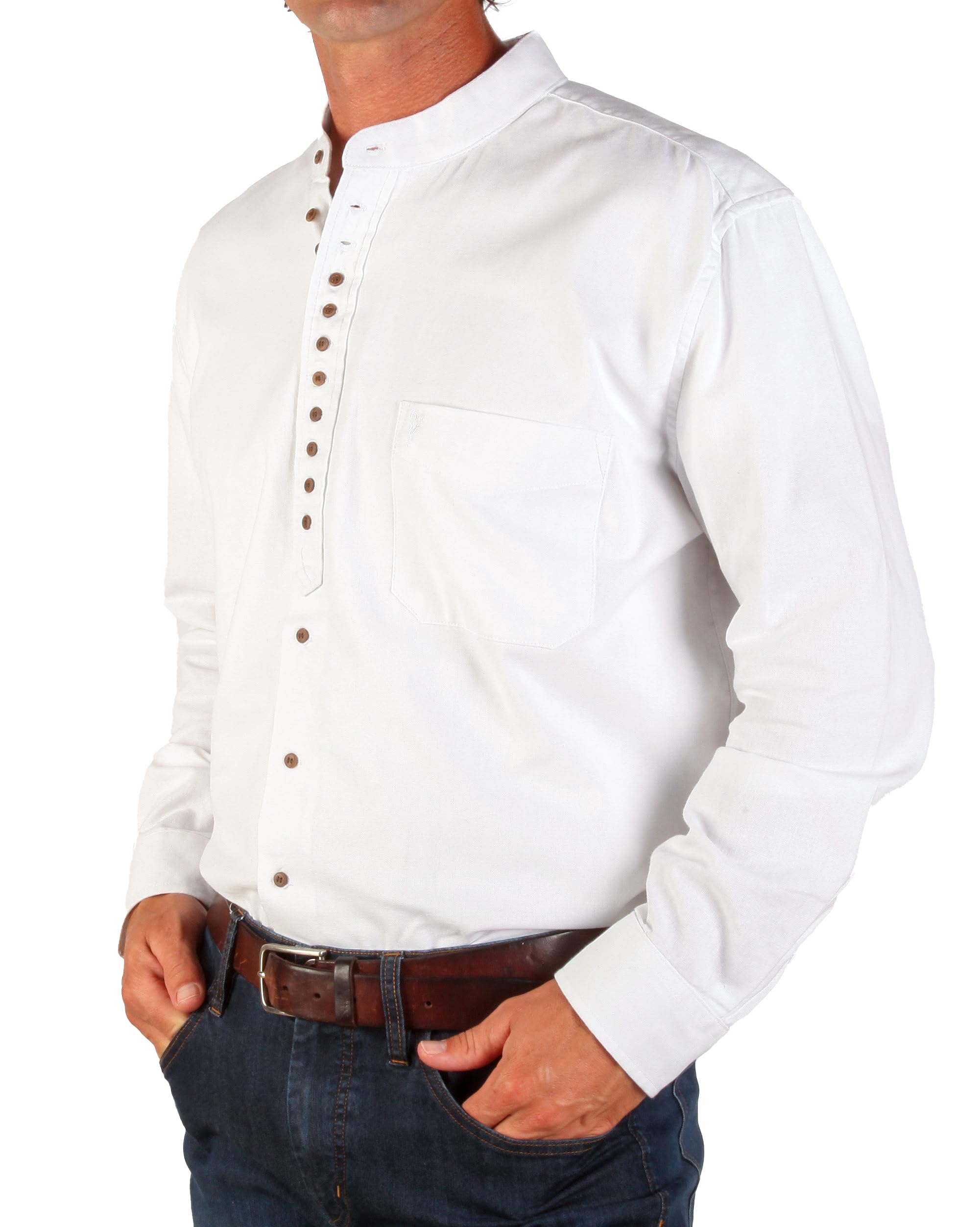Men's Irish Grandfather Cotton Linen Long Sleeve Button Down Banded Collar Dress Shirt - Breathable Casual & Formal Wear for Office, Wedding & Special Occasions