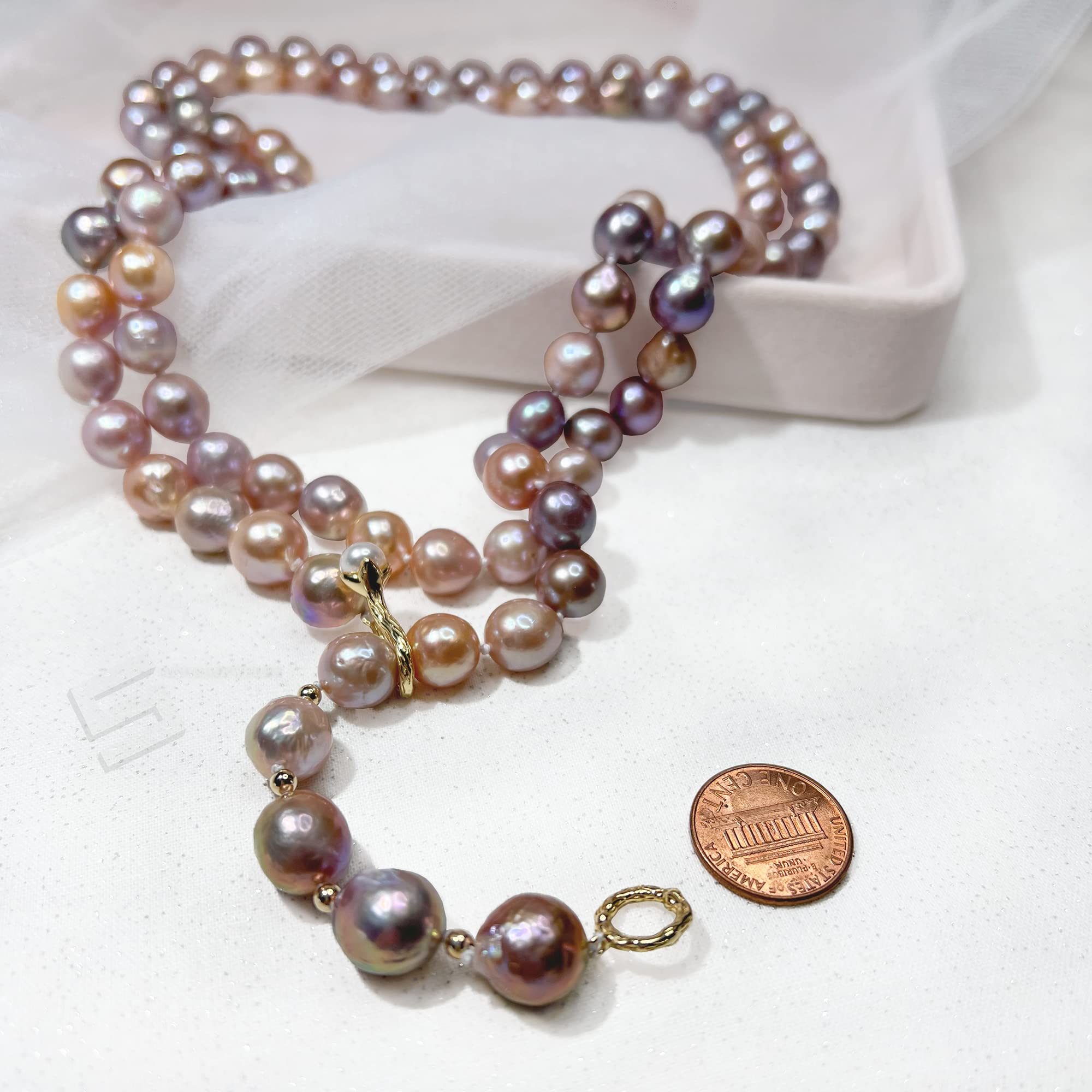 Elegant Metallic Baroque Pearls Long Necklace - 45