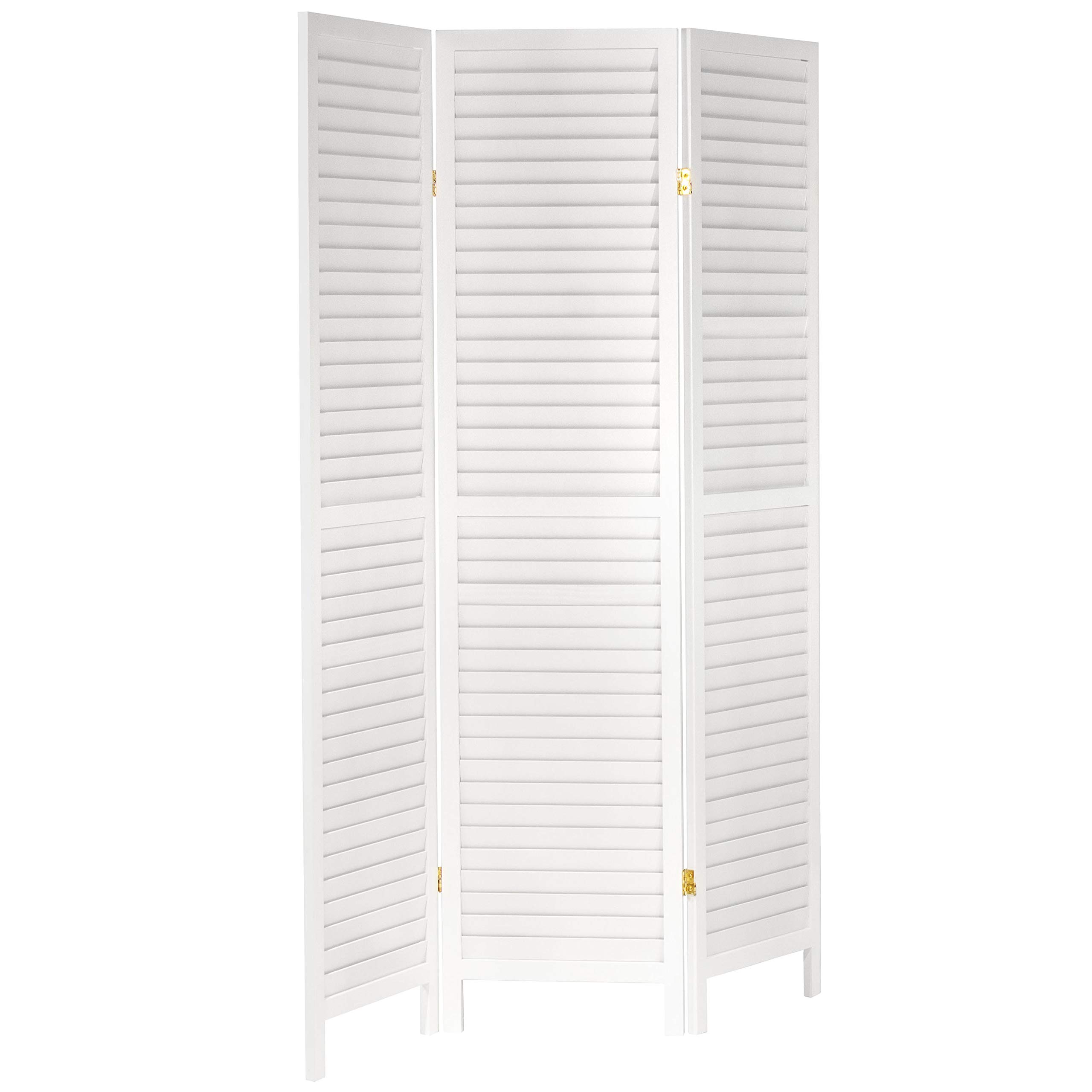 6 ft. Tall White Wooden Louvered Room Divider - 3 Panel Folding Privacy Screen for Home Office, Bedroom & Living Room Separation