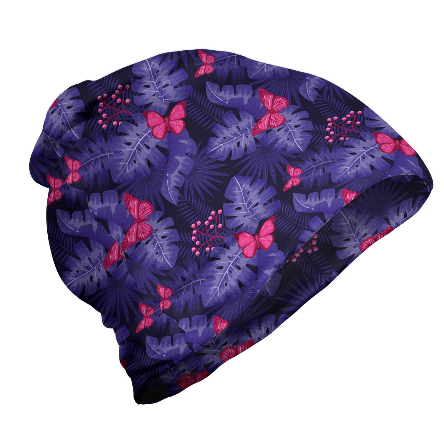 Ambesonne Unisex Winter Beanie Hat - Floral Butterfly Design for Men & Women - Soft Knit Skull Cap for Hiking, Camping & Outdoor Activities