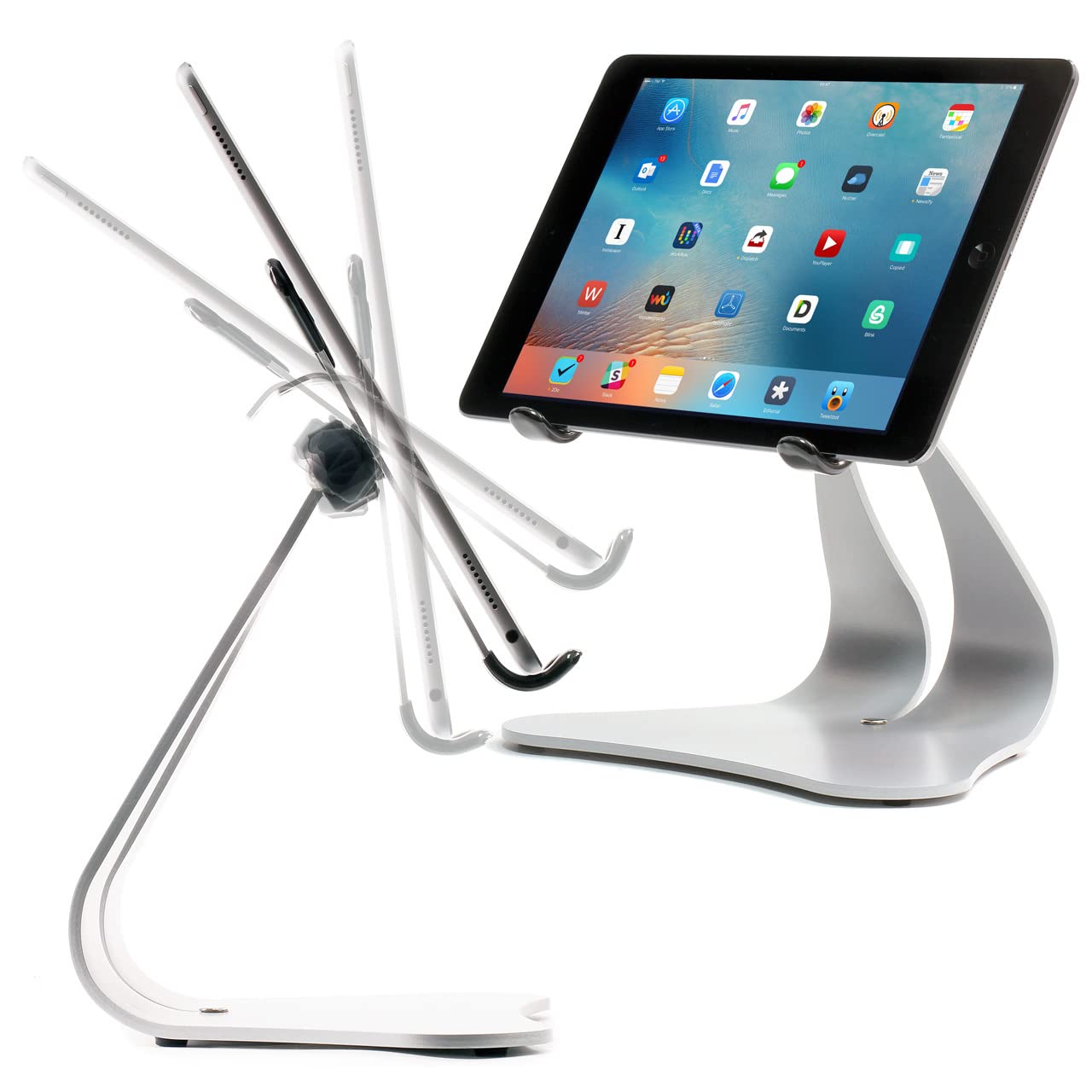 Thought Out Stabile PRO Pivoting iPad Stand - Premium Silver Aluminum Adjustable Tablet Holder - Made in USA - Compatible with All iPad Models - Perfect for Home Office, Studio & Video Calls