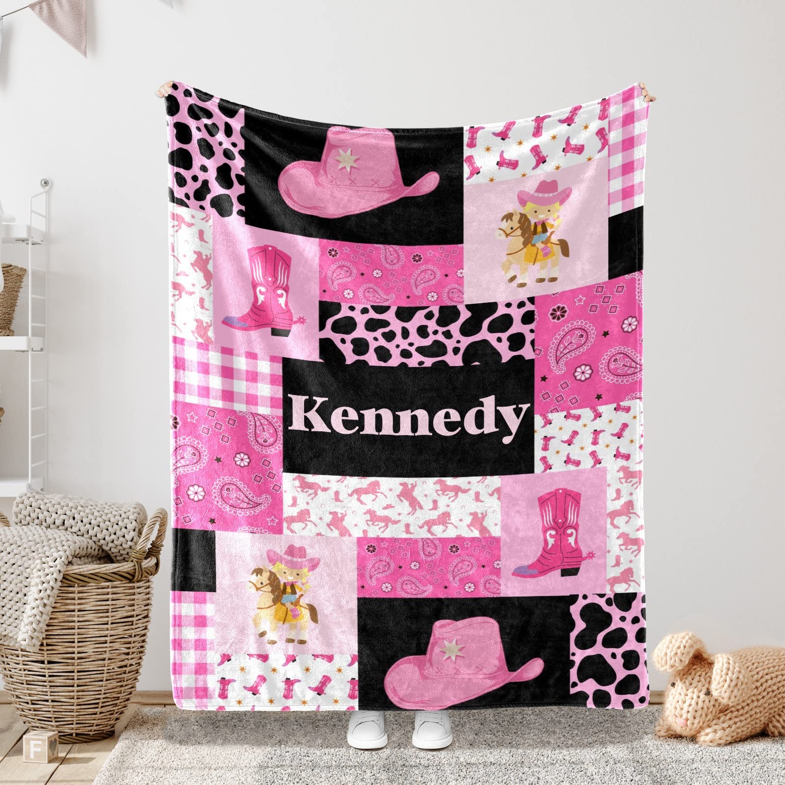 Personalized Baby Blankets for Boys & Girls - Custom Name Cowgirl Pink Quilt, 30x40 Inch Newborn Receiving Blanket - Perfect for Nursery, Baby Showers & Gift Giving
