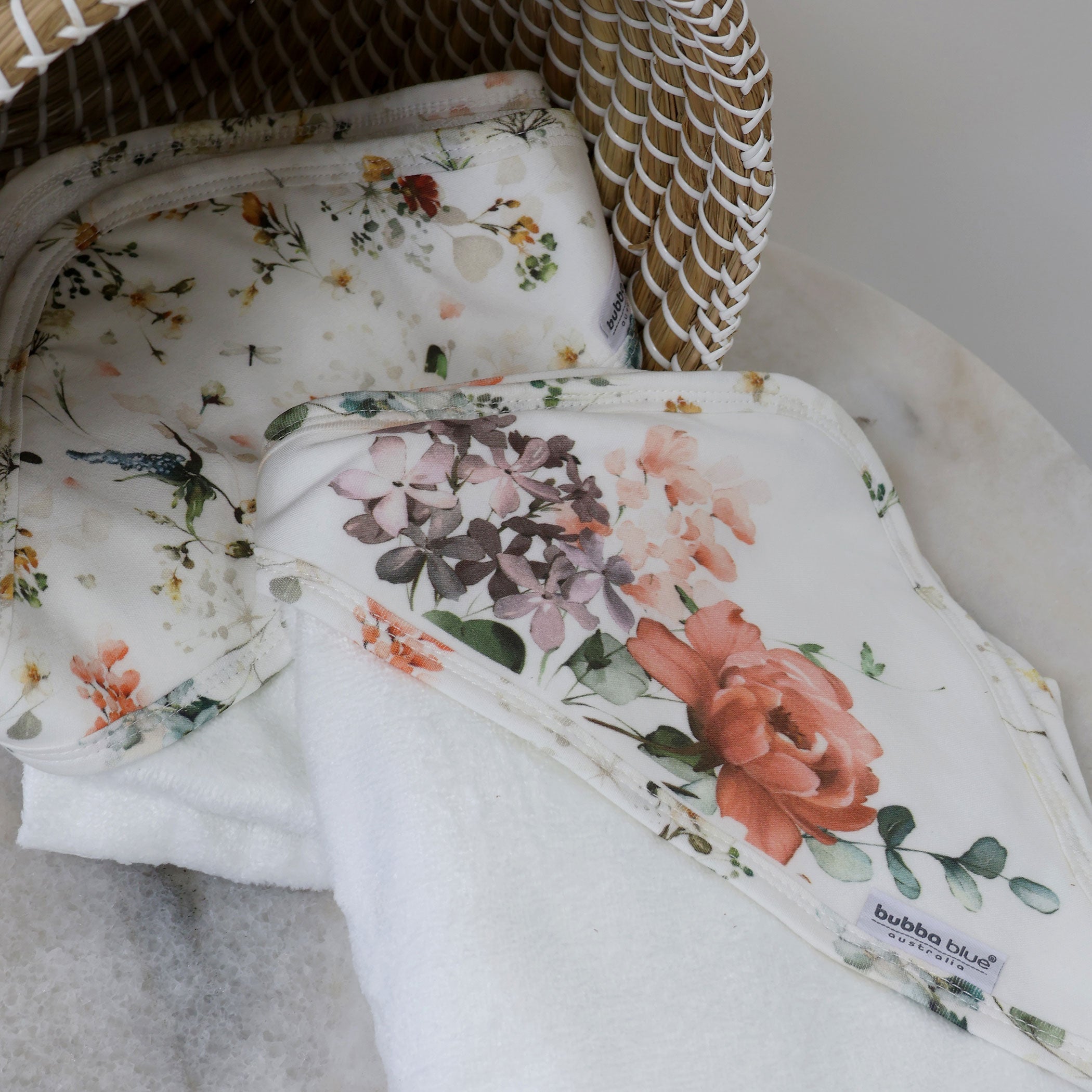 Soft & Absorbent Peonies Bamboo 2-Pack Hooded Baby Towels for Bath Time, Swimming & Spa - Hypoallergenic & Eco-Friendly