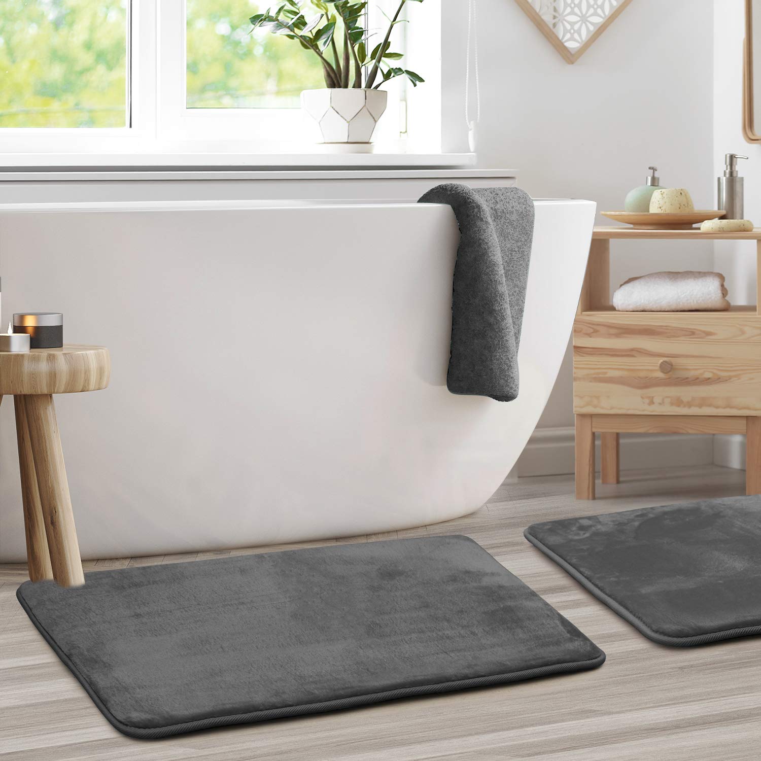 Premium Memory Foam Bath Mat Set of 2 - Ultra Soft Non-Slip Bathroom Rug - Super Absorbent & Fast Drying - Machine Washable (20