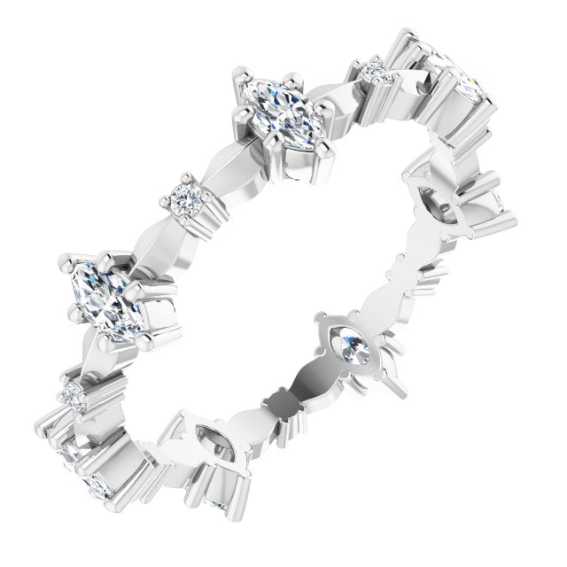 0.91 Carat Marquise & Round Diamond Eternity Band Wedding Ring - Perfect for Engagement, Anniversary & Bridal Jewelry Gifts