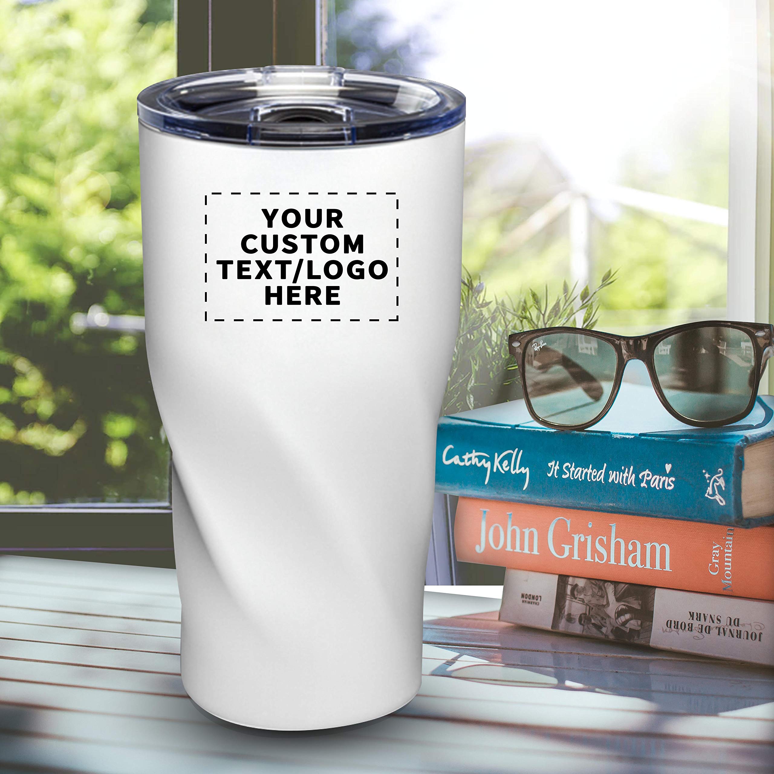 Custom 20 oz. Vacuum Insulated Travel Mugs - 12 Pack Personalized with Text & Logo - White - Perfect for Corporate Gifts, Promotional Events & Outdoor Adventures