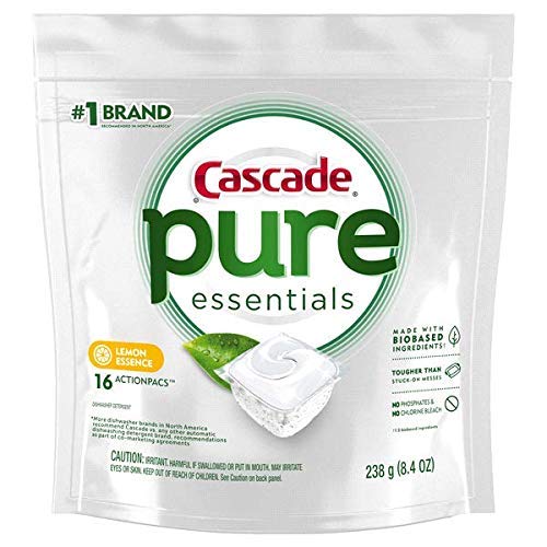 Cascade Lemon Pure Essentials Dishwasher Detergent Action Pacs (Pack of 4) - Fresh Scent for Sparkling Clean Dishes | Perfect for Daily Dishwashing & Tough Grease Removal