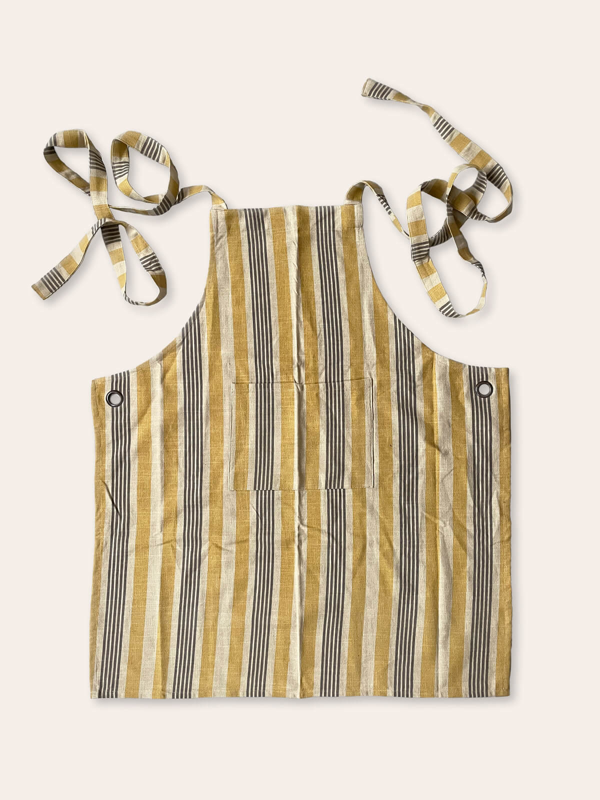 Jaipur Stripe Apron - Handmade Indian Cotton Kitchen Apron in Vibrant Yellow | Perfect for Cooking, Baking & BBQ