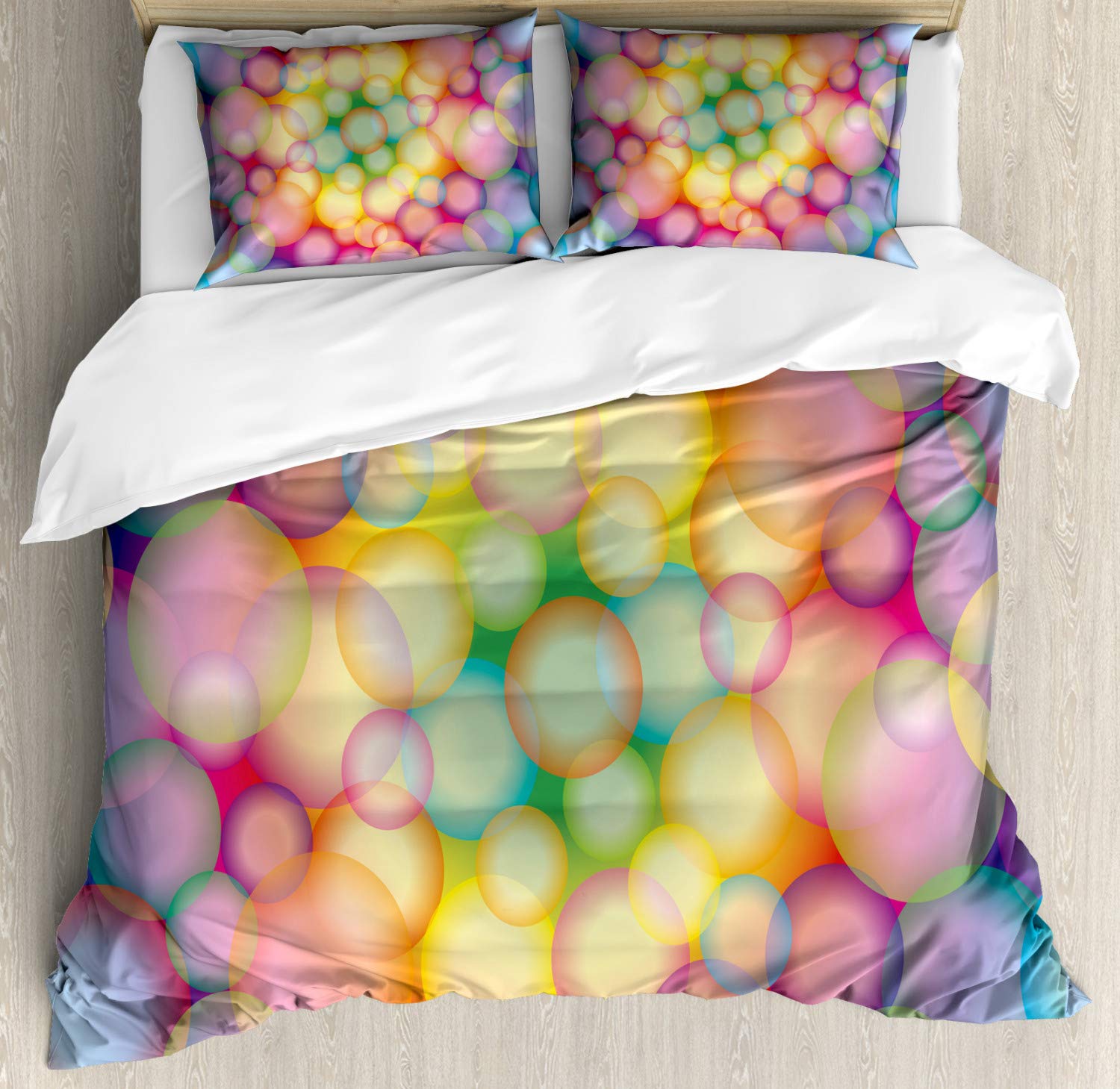 Ambesonne Modern Duvet Cover Set - Vibrant Rainbow Colorful Balls Circular Hoops Bubbles Art Print 3-Piece Bedding with 2 Pillow Shams, California King Size, Multicolor | Perfect for Contemporary Bedroom Decor, Guest Rooms & Kids' Bedrooms