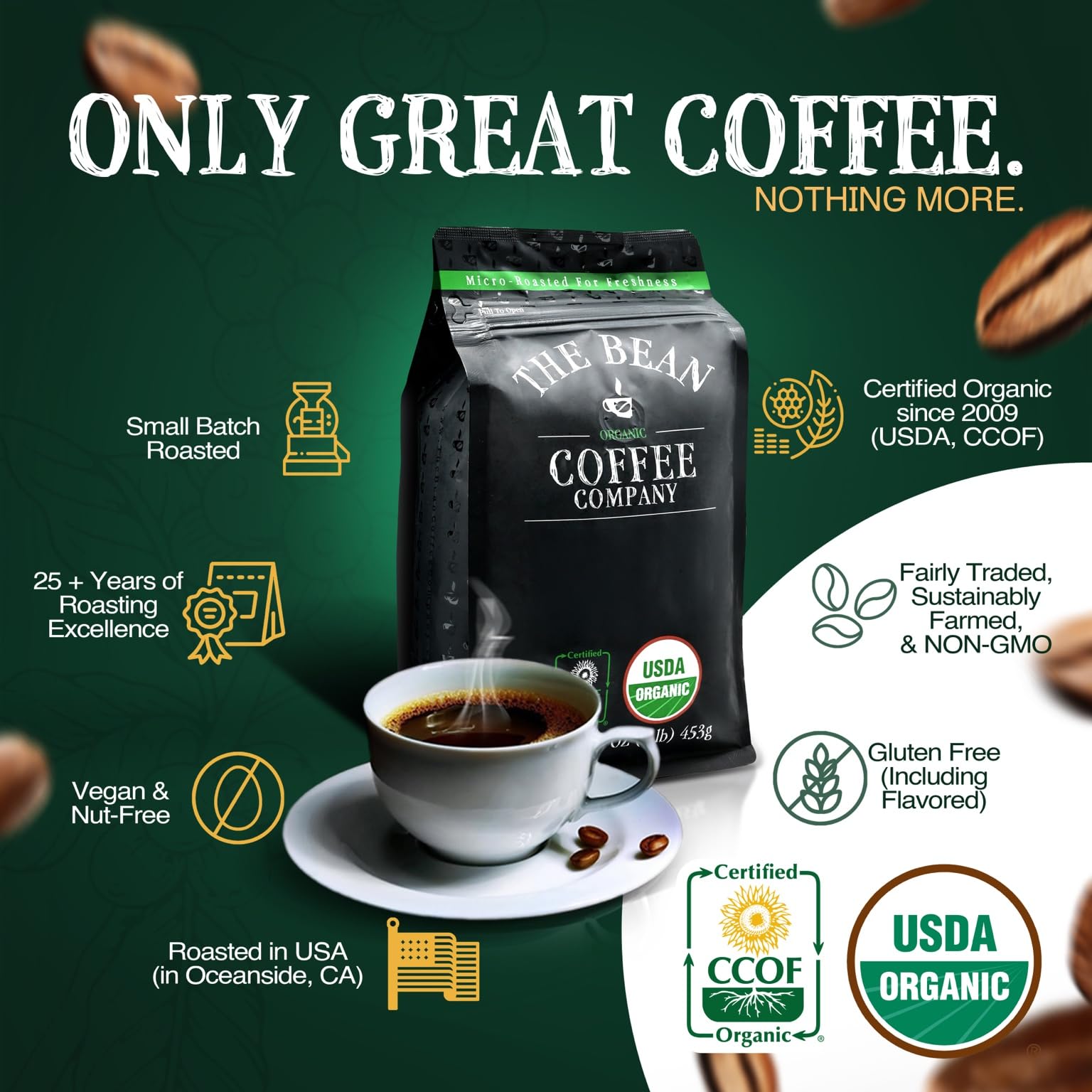Premium Organic Medium Roast Whole Bean Coffee from Central America - 5 lb Bag - Perfect for Home Brewing, Office & Gifting