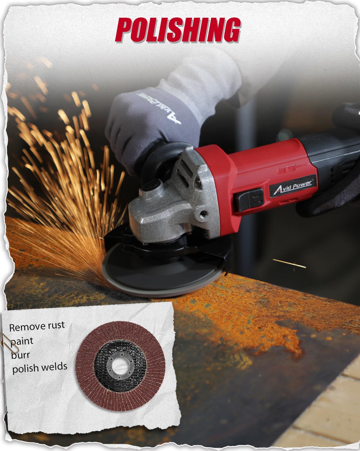 **AVID POWER 7.5-Amp 4-1/2 Inch Angle Grinder with 3 Grinding Wheels, Cutting Wheel & Flap Disc – Electric Power Tool for Metal Cutting, Grinding, Polishing & Rust Removal – Dark Red – Perfect for DIY Projects, Metalworking & Home Renovation**