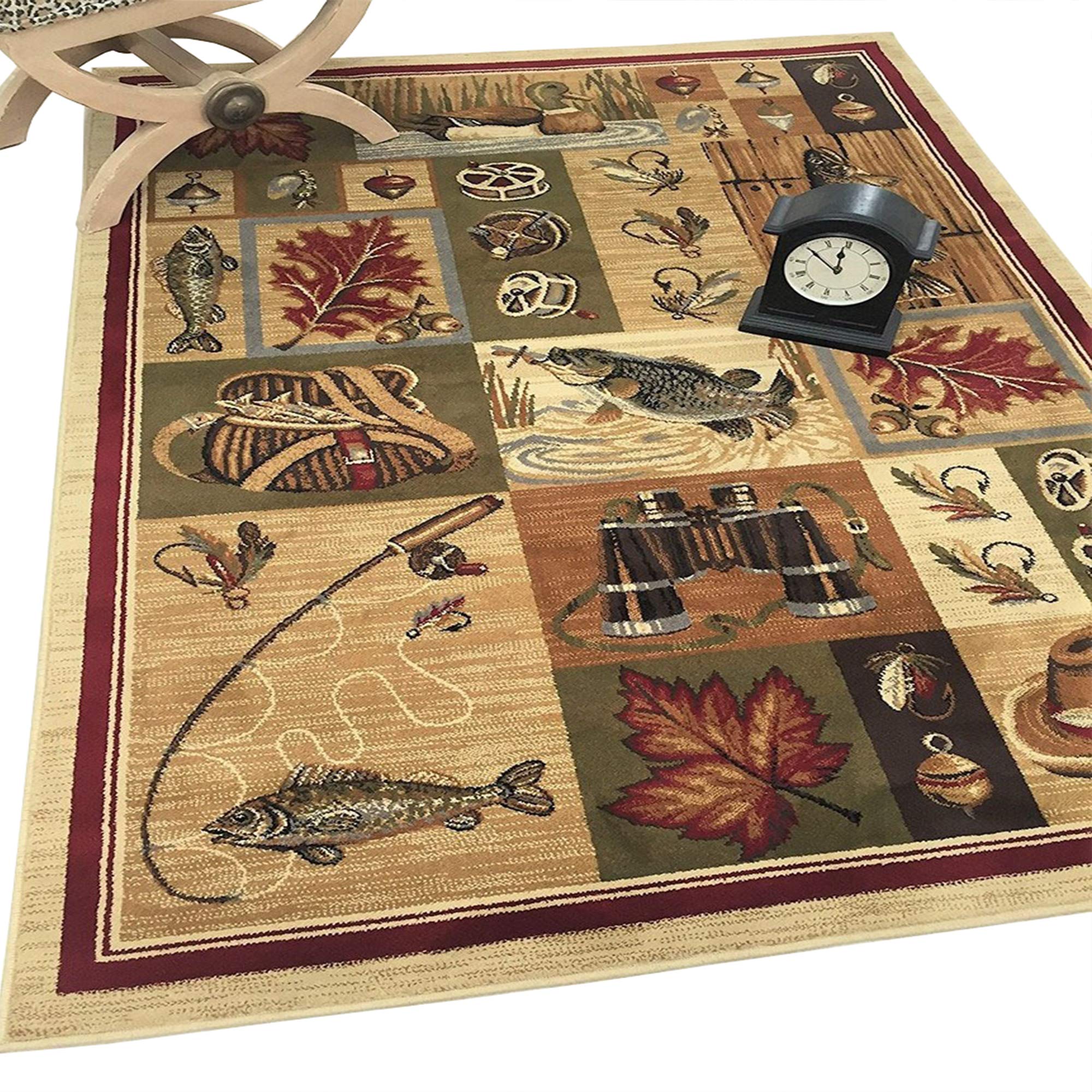 Modern Geometric Abstract Area Rug - Beige & Multicolor Design for Cabins, Fishing Lodges & Rustic Decor - Perfect for Living Rooms, Bedrooms & Cozy Spaces