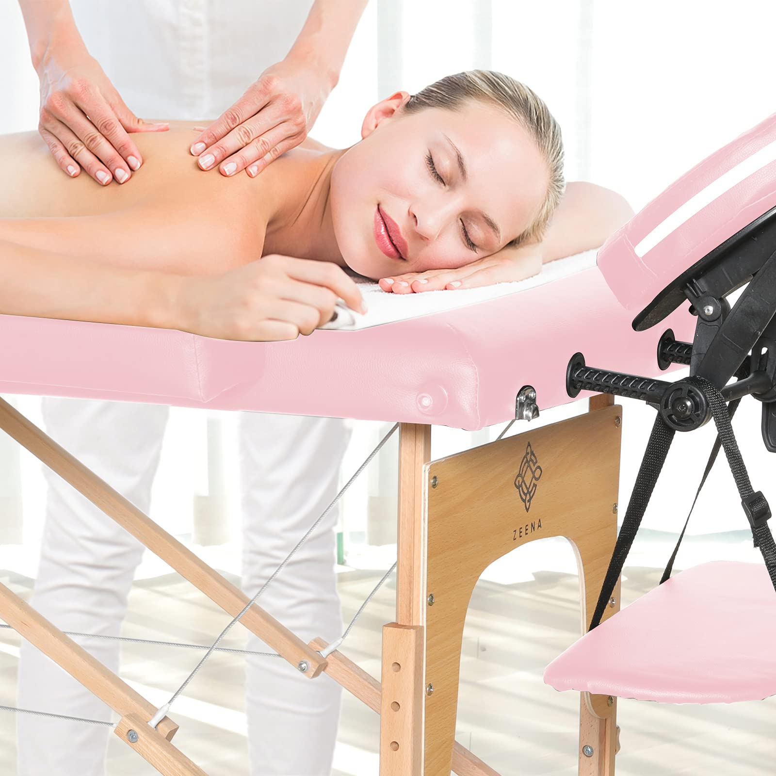 ZEENA Portable Massage Table - Lightweight Foldable Therapy Salon Bed for Massage, Physiotherapy, Facials & Reiki | Adjustable Height with Face Cradle & Headrest | Perfect for Spa, Home Use & Professional Therapists (Pink)