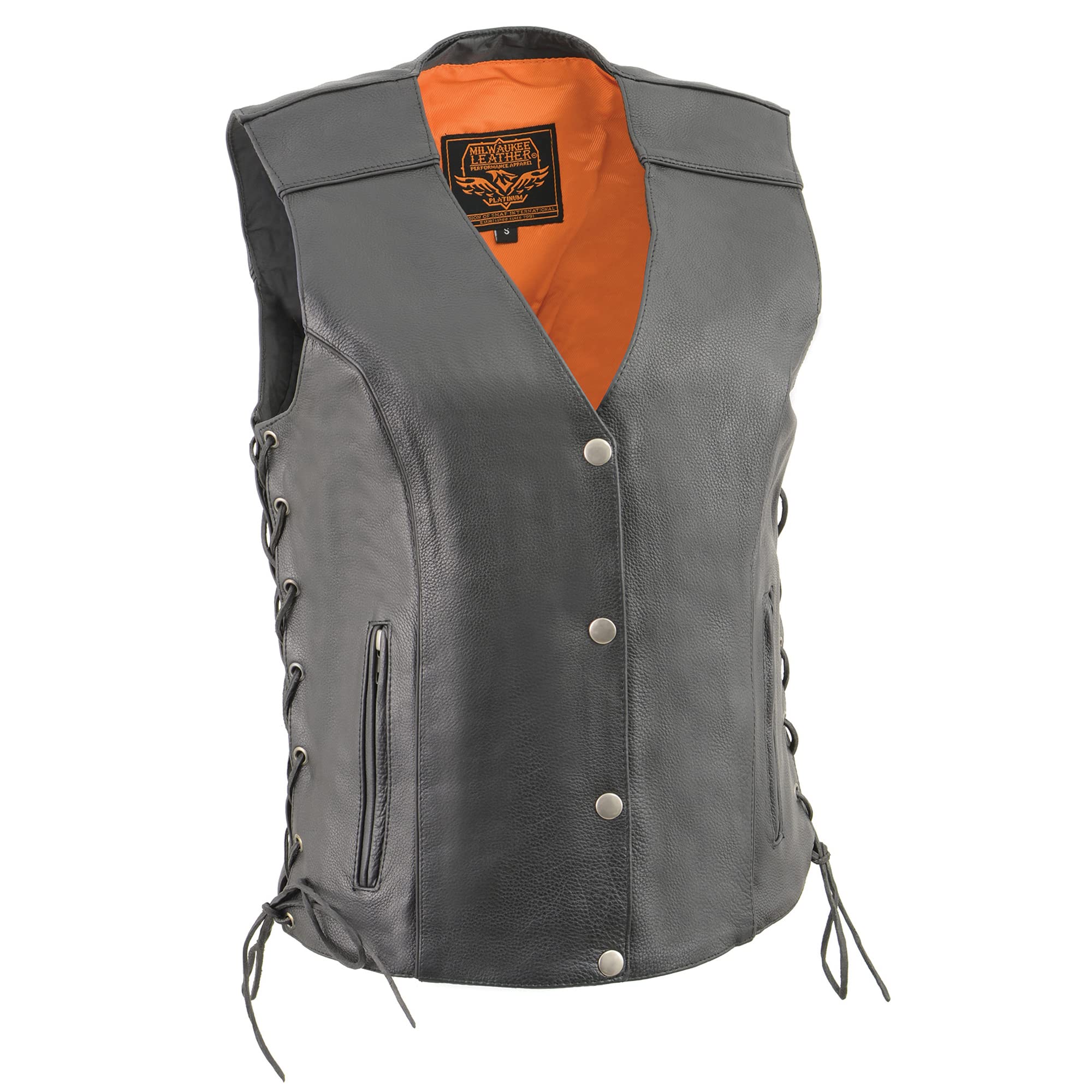 Milwaukee Leather MLL4500 Women's Side-Lace Motorcycle Vest with Reflective Piping & Dual Concealed Weapon Pockets - Perfect for Riding, Outdoor Adventures & Concealed Carry