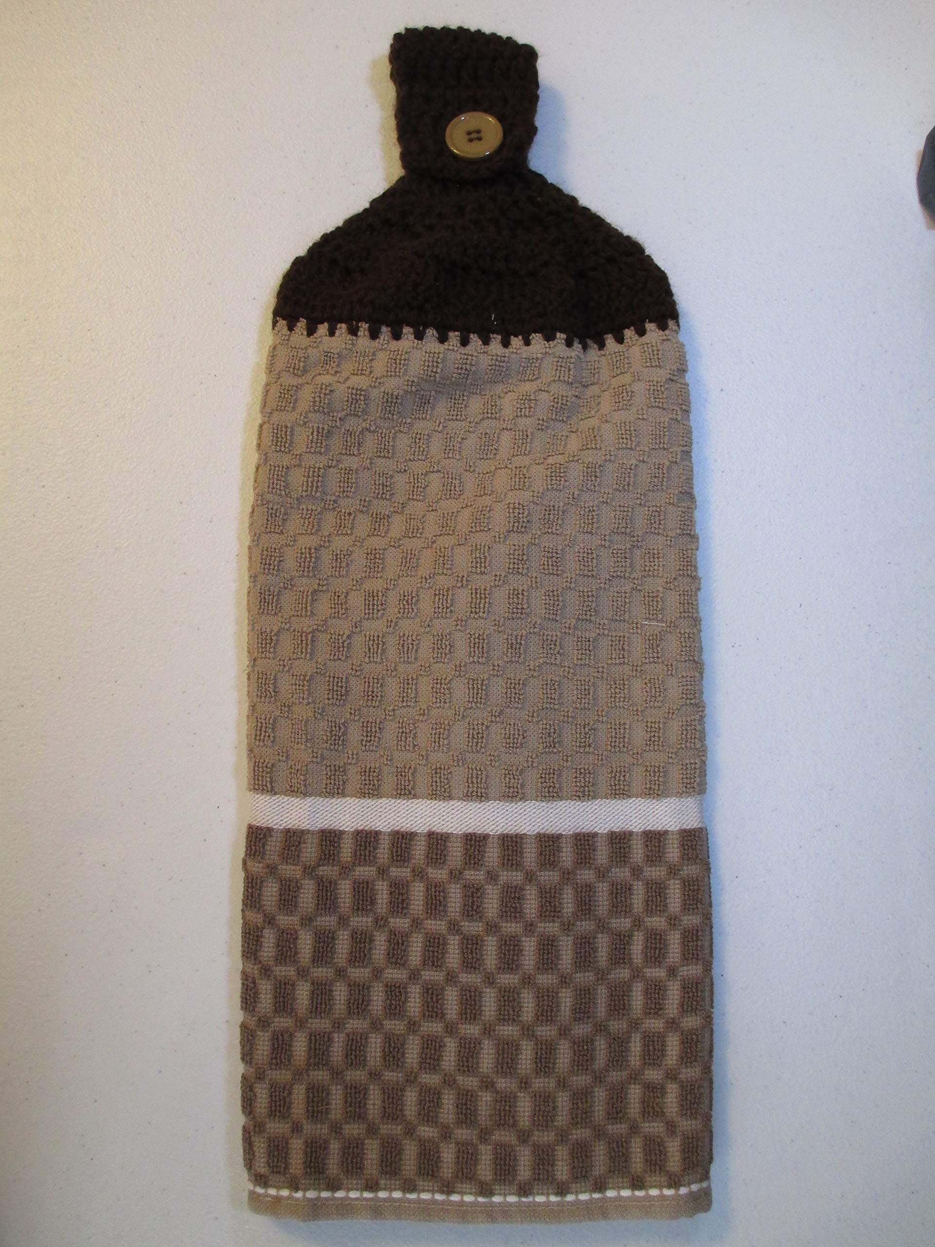 Handmade Crochet Brown Kitchen Towels - Set of 2 Dark Brown Cotton Dish Towels for Drying Dishes, Wiping Countertops & Rustic Farmhouse Decor