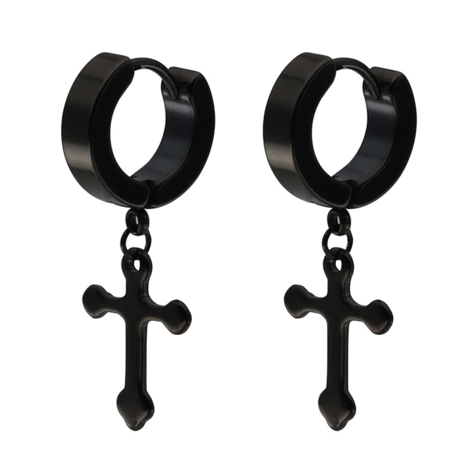 1 Pair Stylish Titanium Steel Cross Dangle Earrings for Men & Women - Long Lasting Hoop Pendant Earrings for Parties, Church, Concerts & Everyday Wear