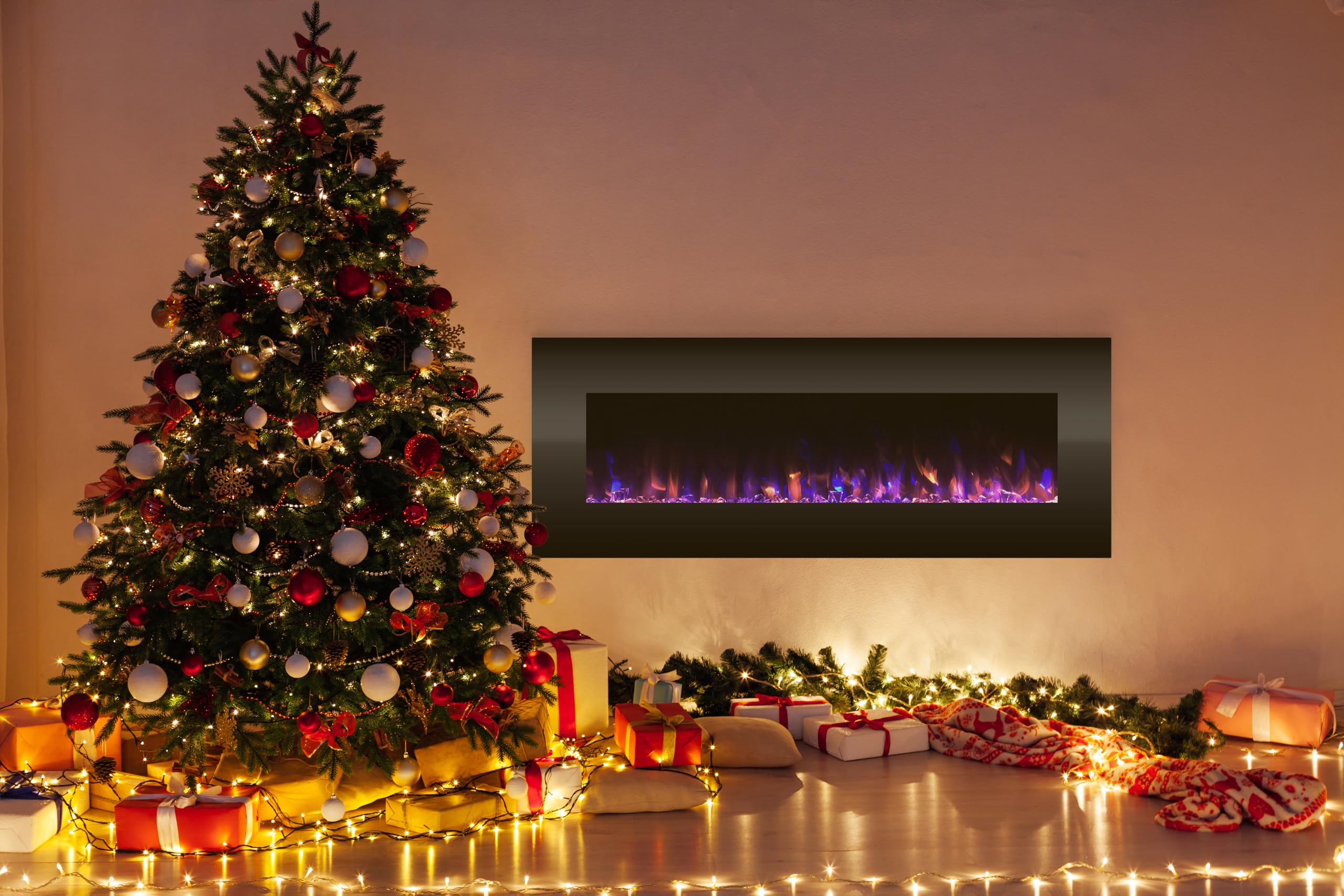 Northwest Electric Fireplace TV Stand for 50-Inch TVs - Modern Entertainment Center with Open Shelves, Remote Control & Adjustable Heat Settings - Perfect for Living Room, Bedroom & Home Theater (Black)