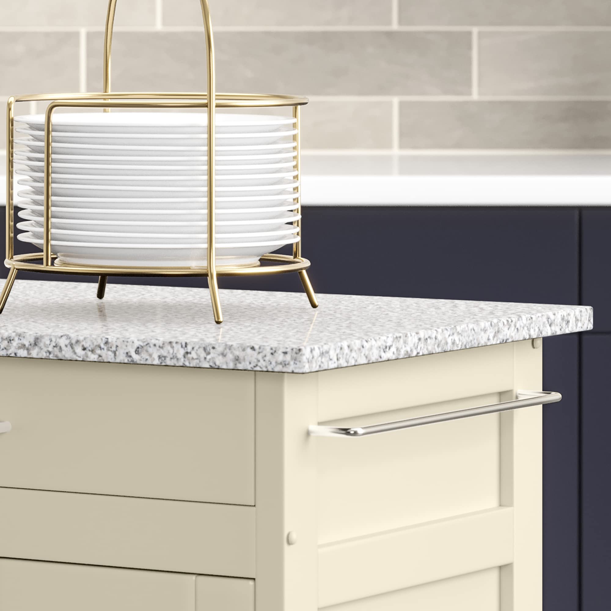 Homestyles Kitchen Cart with Gray Granite Top & Off White Frame - Rolling Island for Small Spaces, Extra Counter Space & Storage - Perfect for Apartments, Dorms & Compact Kitchens