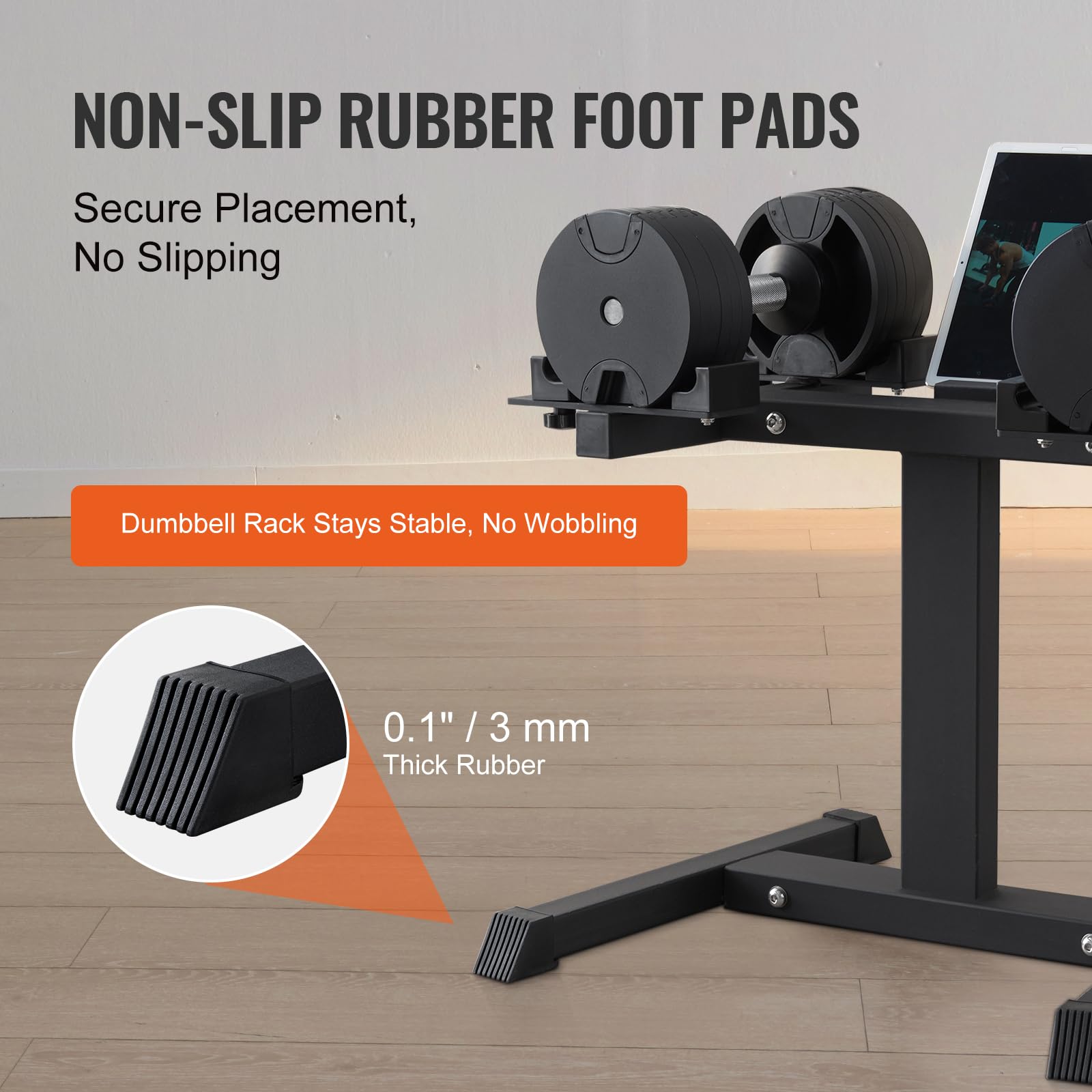 VEVOR Adjustable Dumbbell Stand - 160 lbs Capacity Home Gym Rack with Media Shelf | Compact & Safe Weight Holder for Dumbbells | Perfect for Strength Training, Home Workouts & Space-Saving Fitness Storage