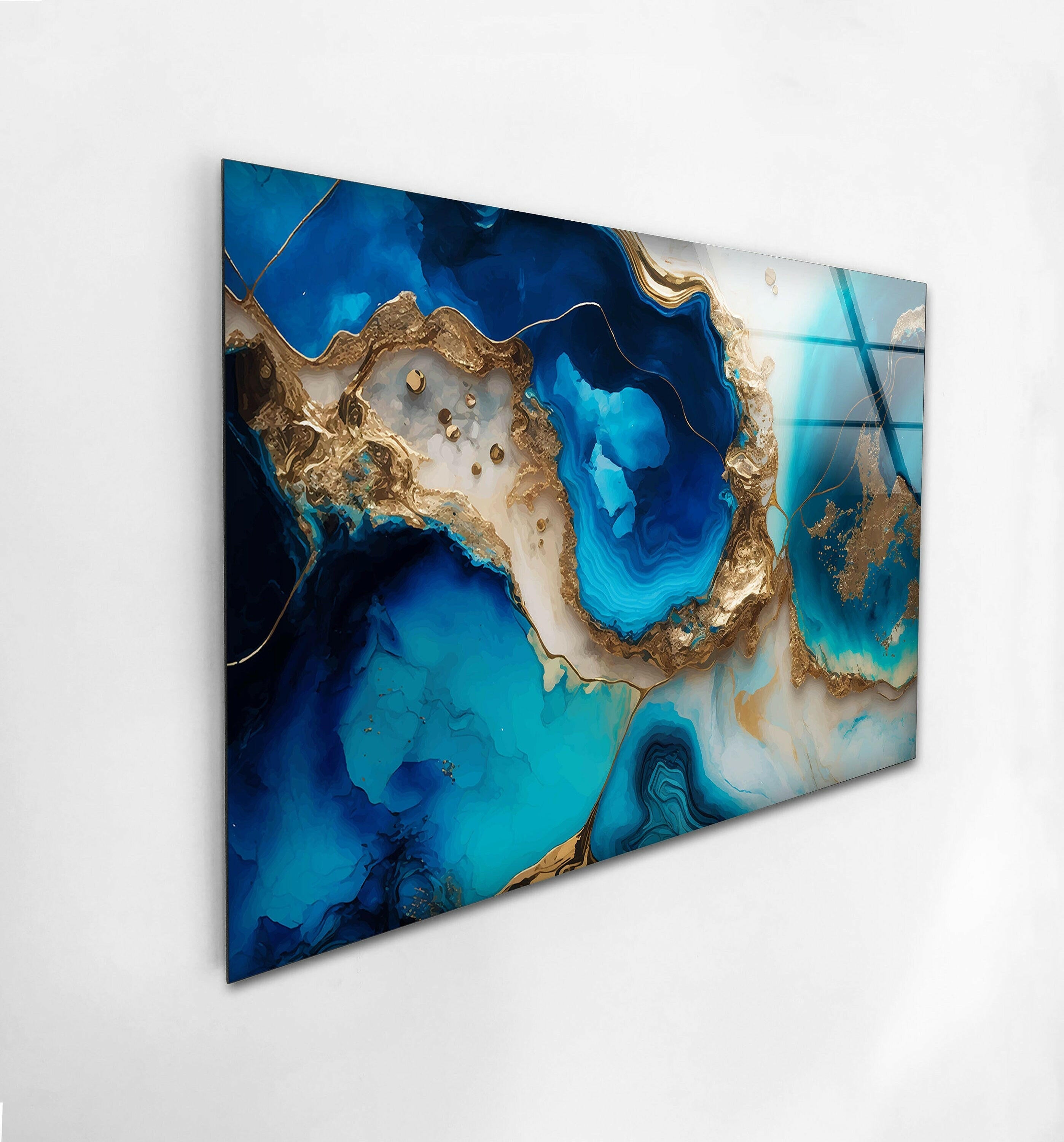 Blue Alcohol Ink Glass Wall Art - Handmade Abstract Home Decor for Living Room, Bedroom & Office - Perfect for Modern & Contemporary Interior Design