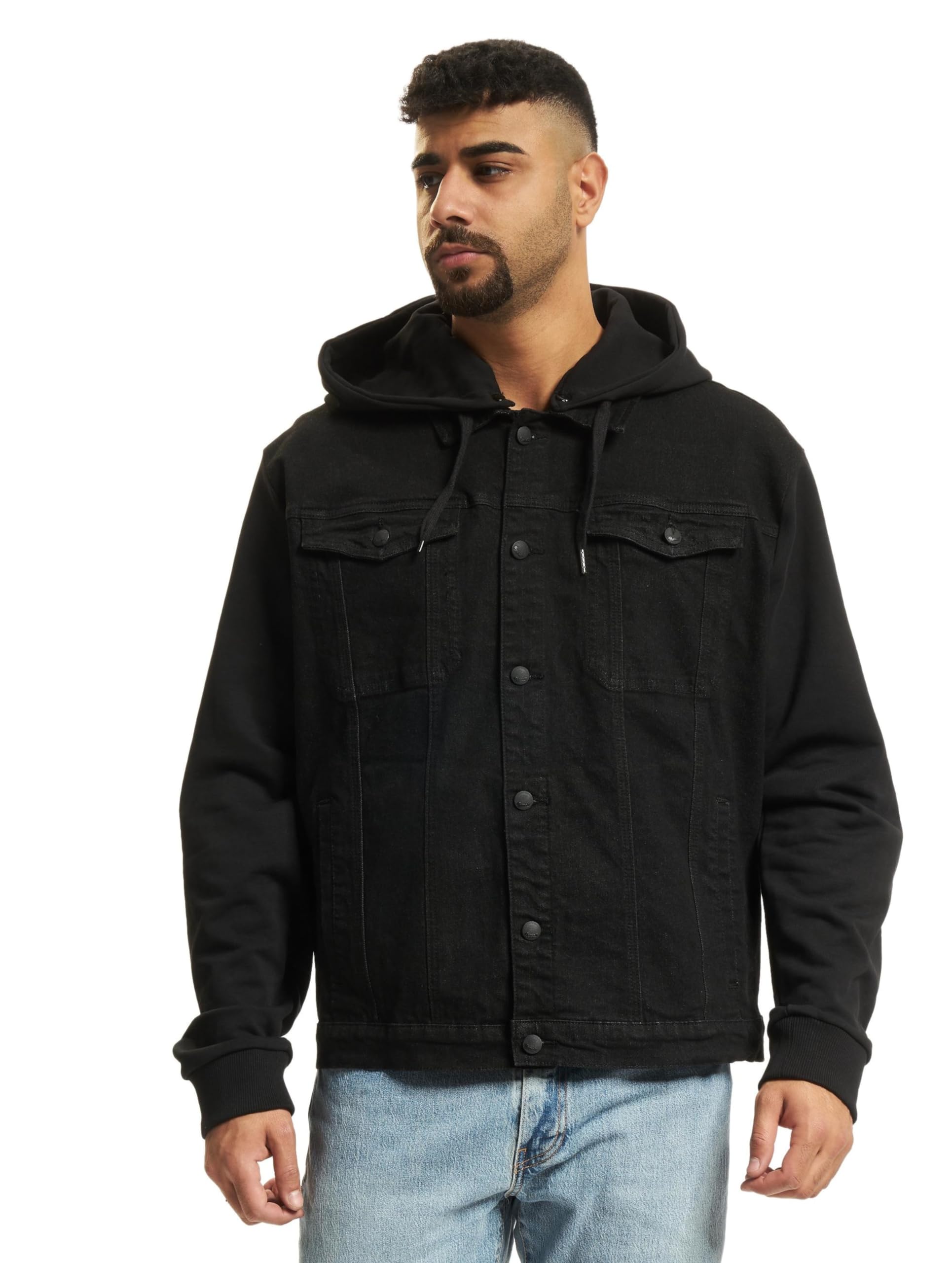 Brandit Cradock Denim Sweat Jacket for Men - Stylish Casual Denim Hooded Jacket with Fleece Lining - Perfect for Streetwear, Outdoor Activities & Everyday Fashion