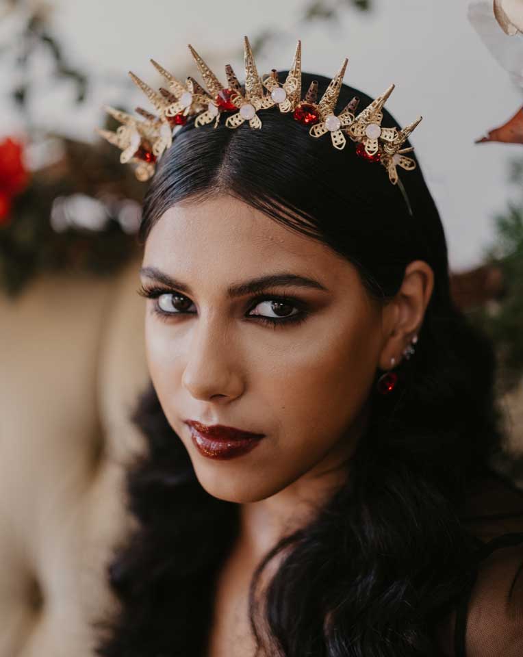 Unique Spiky Gold Crown Wedding Headpiece - Venetia by Kezani | Bridal Accessories for Boho, Vintage & Royal Weddings