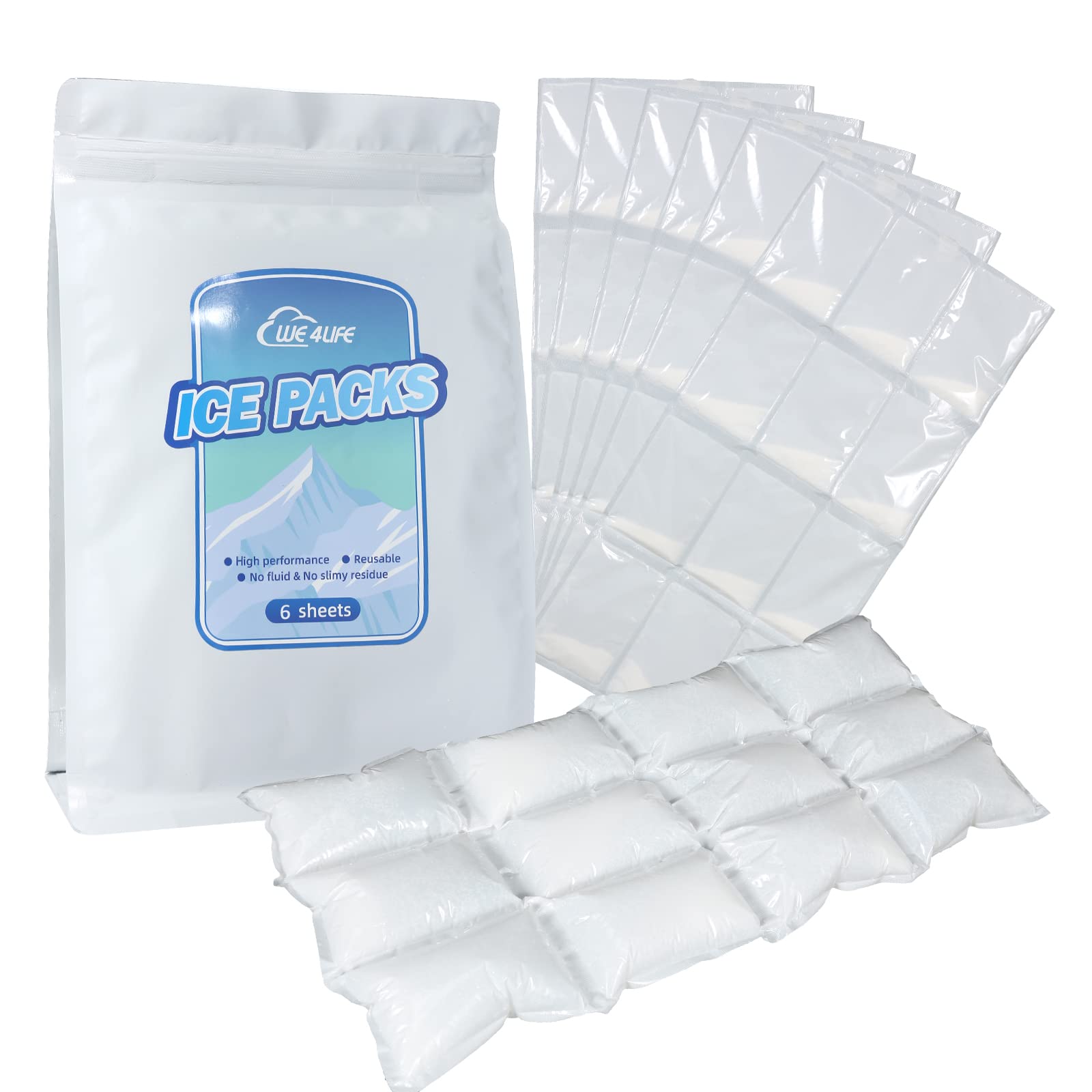 WE 4Life Reusable Ice Packs for Shipping & Coolers - 72 Small Gel Ice Packs (6 Sheets) - Long-Lasting Cold Packs for Frozen Food Transport, Lunch Boxes, Camping & Outdoor Activities