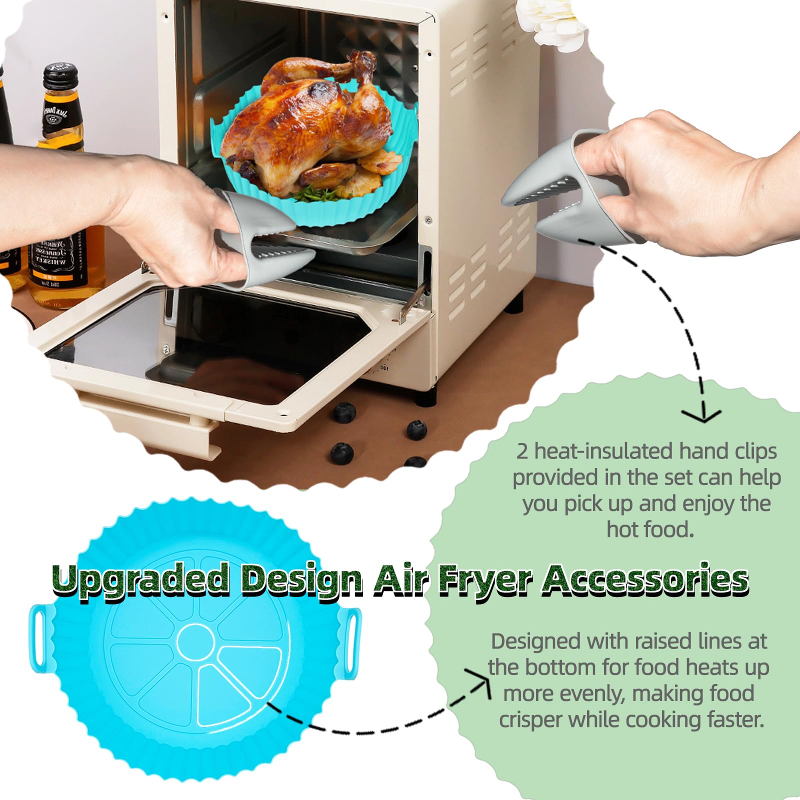 3 Pack 8 Inch Reusable Silicone Air Fryer Liners with Heat-Resistant Mittens - Perfect Non-Stick Basket Liners for 3QT to 5QT Air Fryers - Ideal for Cooking, Baking, and Healthy Meal Prep