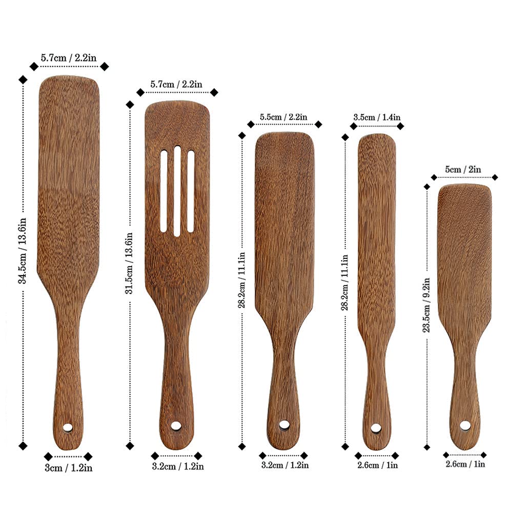 AOOSY 5-Piece Natural Acacia Wood Cooking Utensil Set - Wooden Spatula, Spurtle & Heat-Resistant Non-Stick Kitchen Tools for Stirring, Flipping & Serving - Perfect for Non-Stick Pans, Cooking Shows & Home Chefs