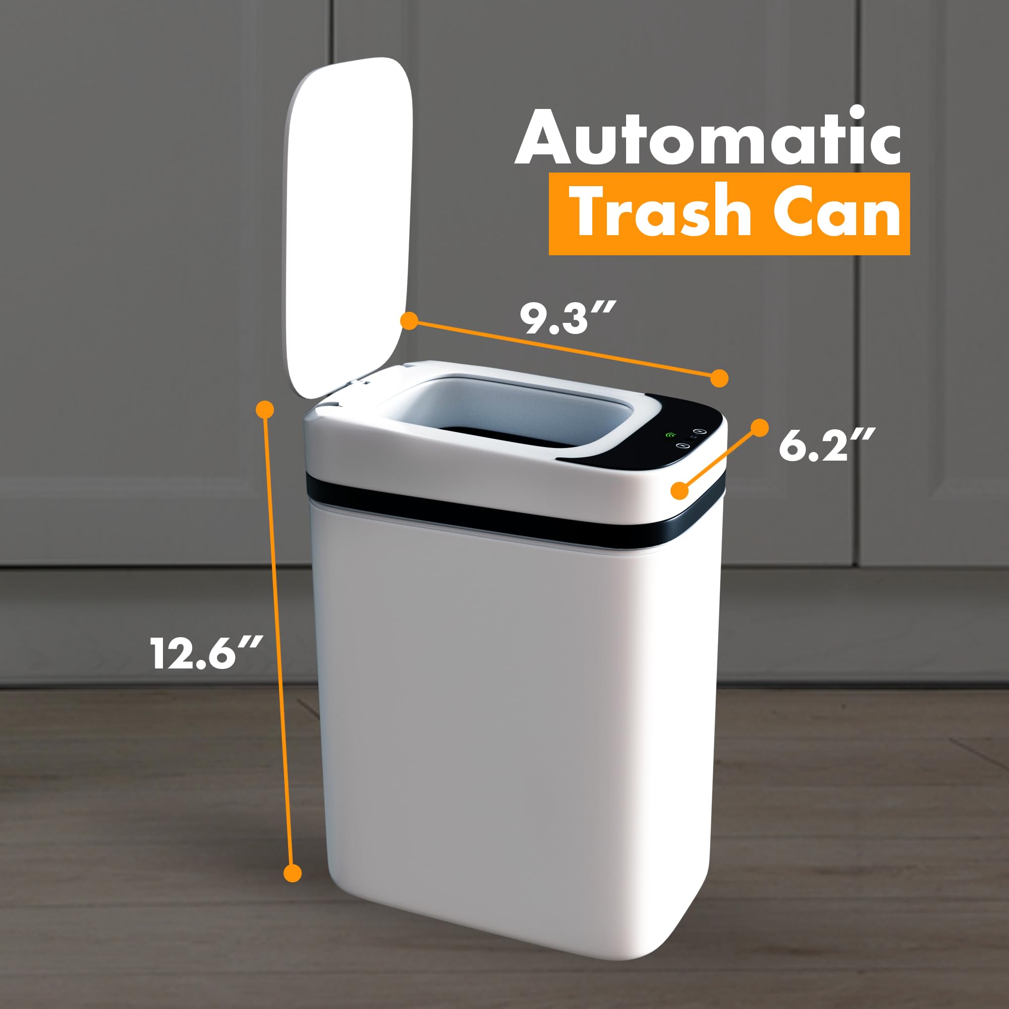 Loasil-H Automatic Motion Sensor Trash Can - 3 Gallon Smart Trash Bin with Anti-Bag Slip Lid for Bathroom, Bedroom, Office & Kitchen (12.6x9x6 Inches, White) | Hands-Free Waste Disposal for Hygiene & Convenience