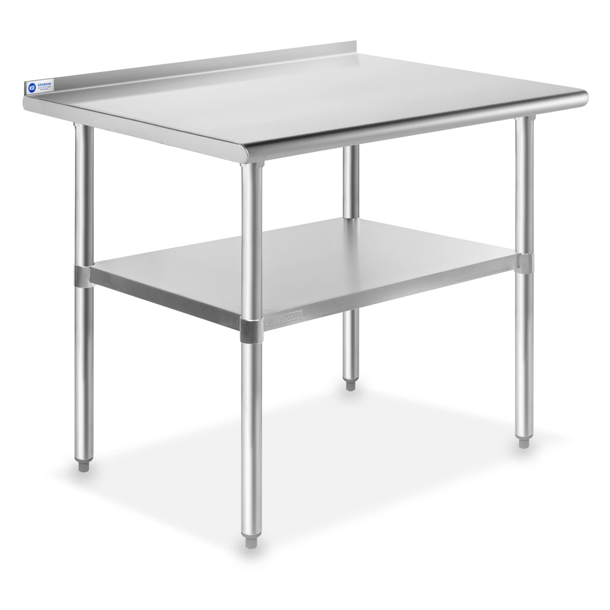 GRIDMANN 36 x 24 Inch NSF Certified Stainless Steel Commercial Kitchen Prep Table with Backsplash & Under Shelf - Heavy Duty Work Table for Restaurant, Bakery, Food Prep & Home Kitchen Use