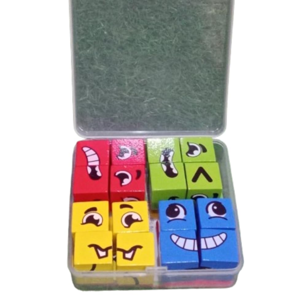 Emotional Learning Wooden Cube Game for Kids – 16 Face Changing Expression Cubes & 72 Challenge Cards – Educational Logic Puzzle with Interactive Bell – Perfect for Preschool Classroom & Family Game Night